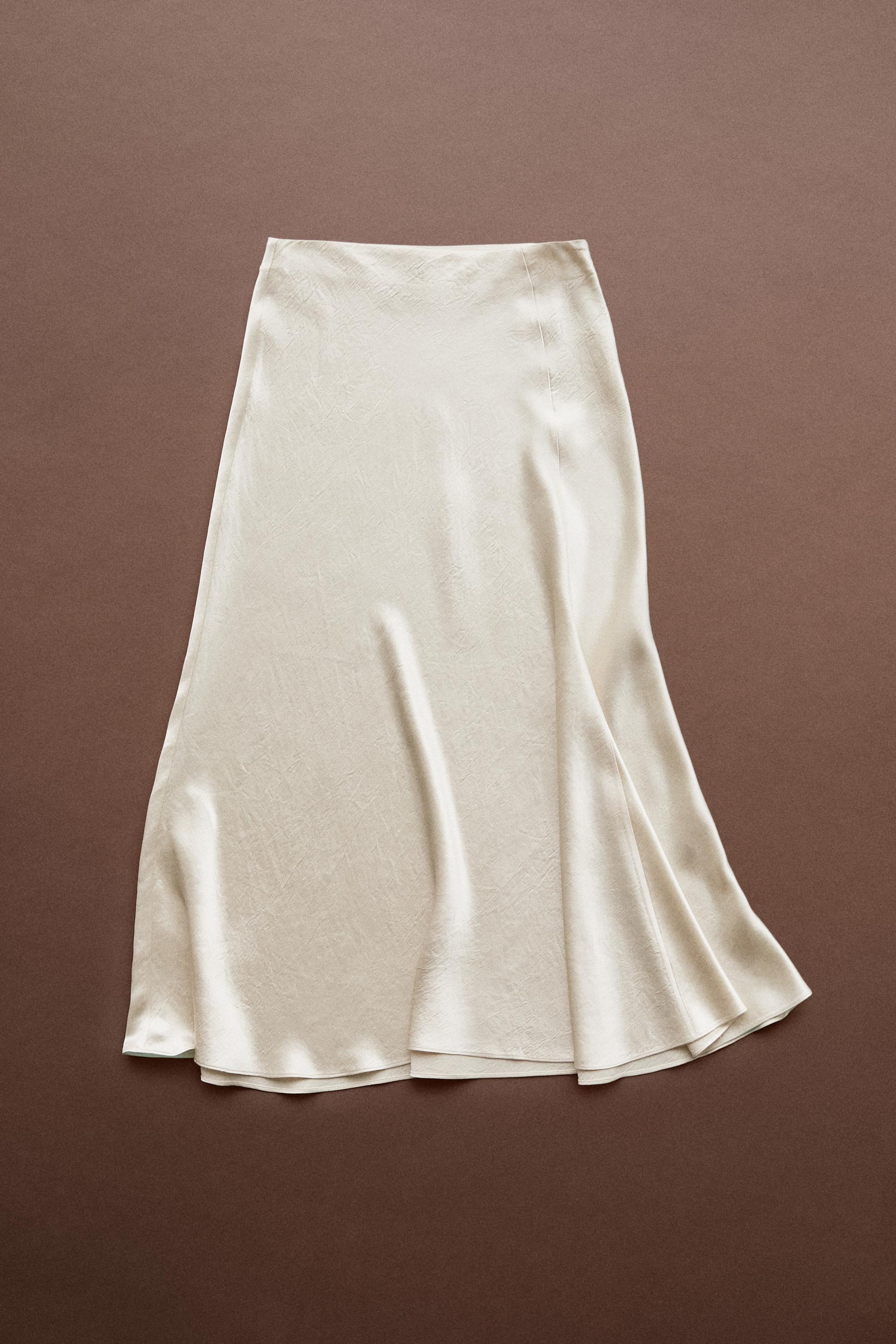Flowing satin midi skirt - STUDIO — Beige