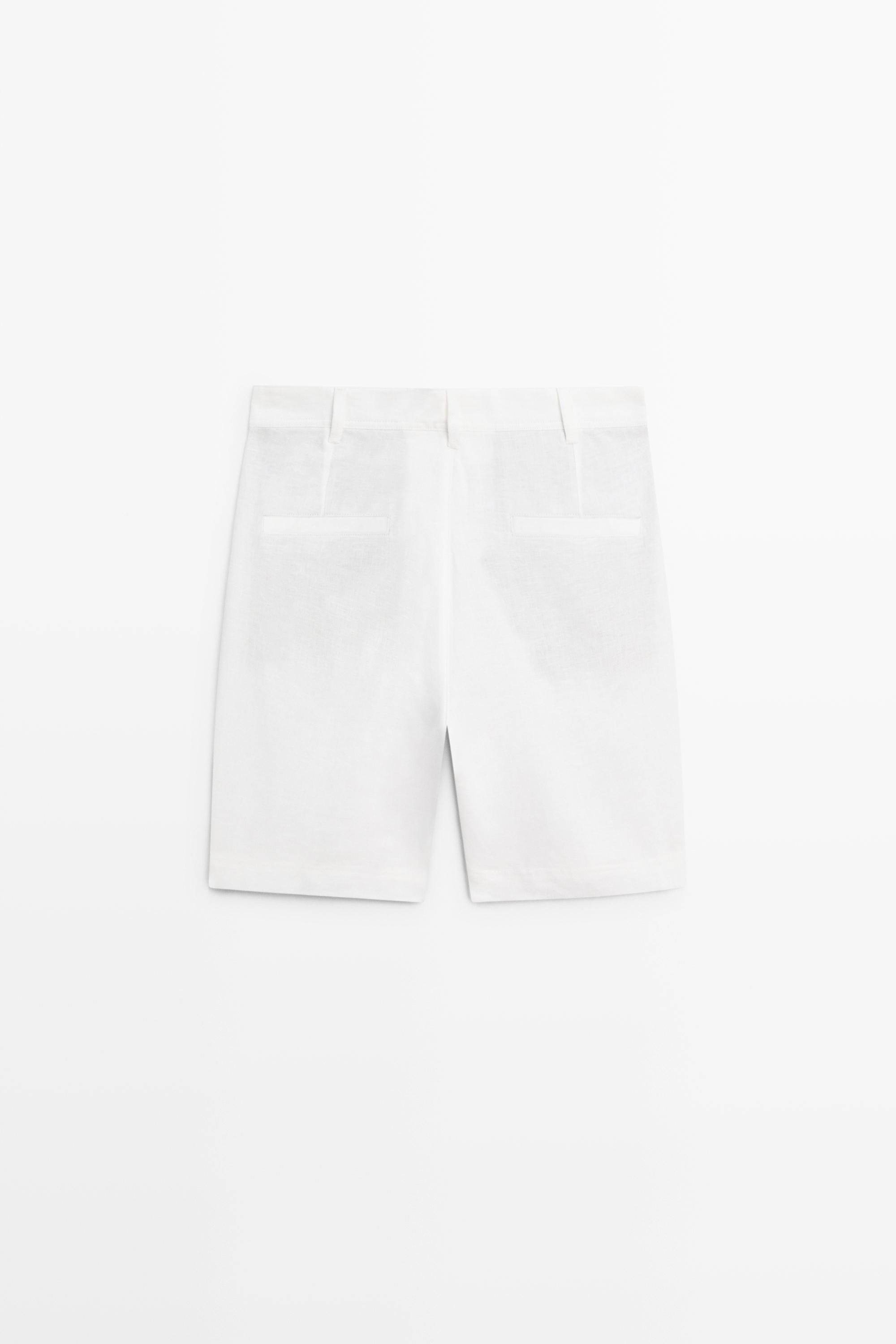100% linen short Bermuda shorts — WHITE