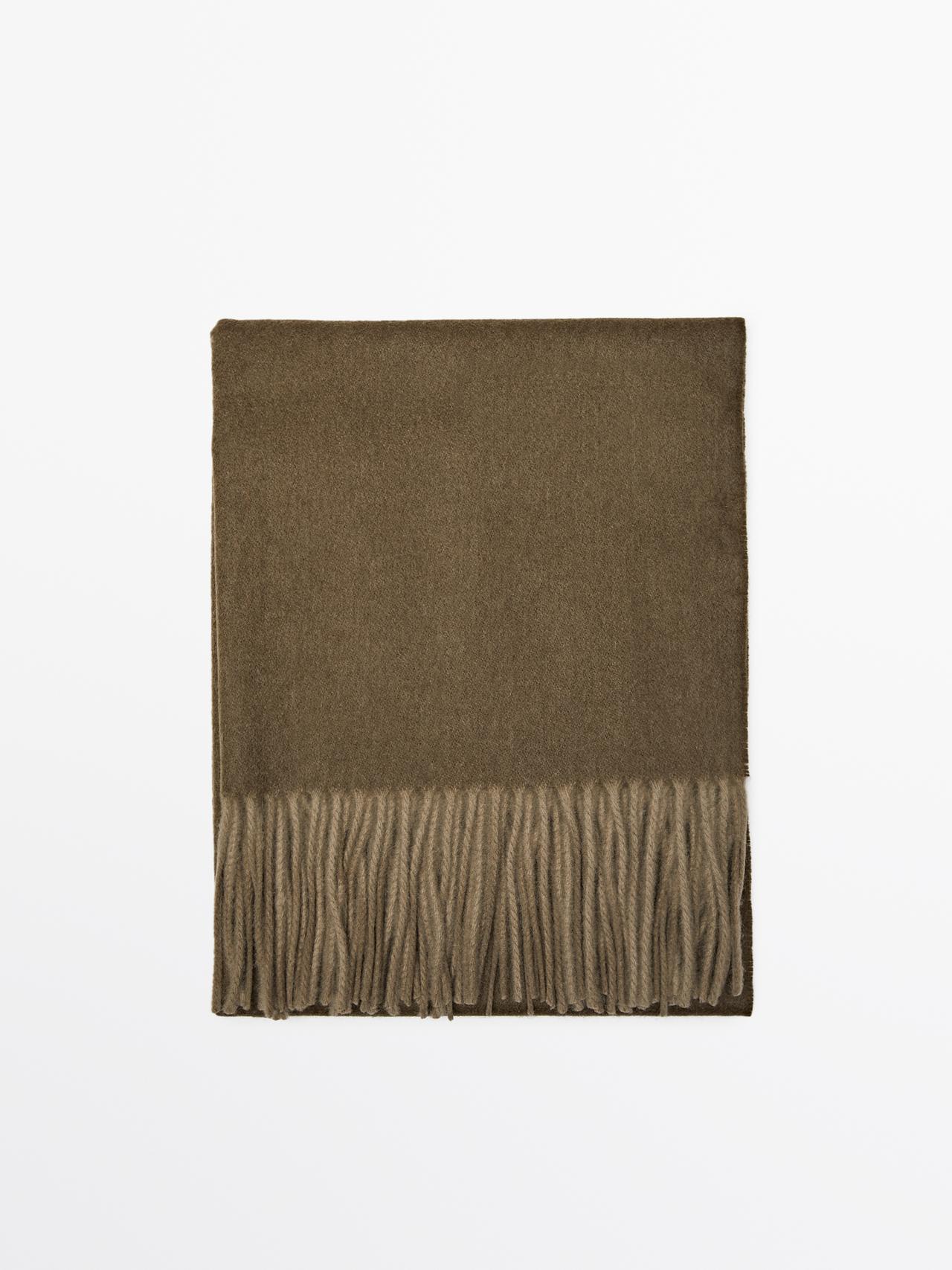 Massimo Dutti - Dame - Tosidet Tørklæde I 100% Uld - Grøn - 01