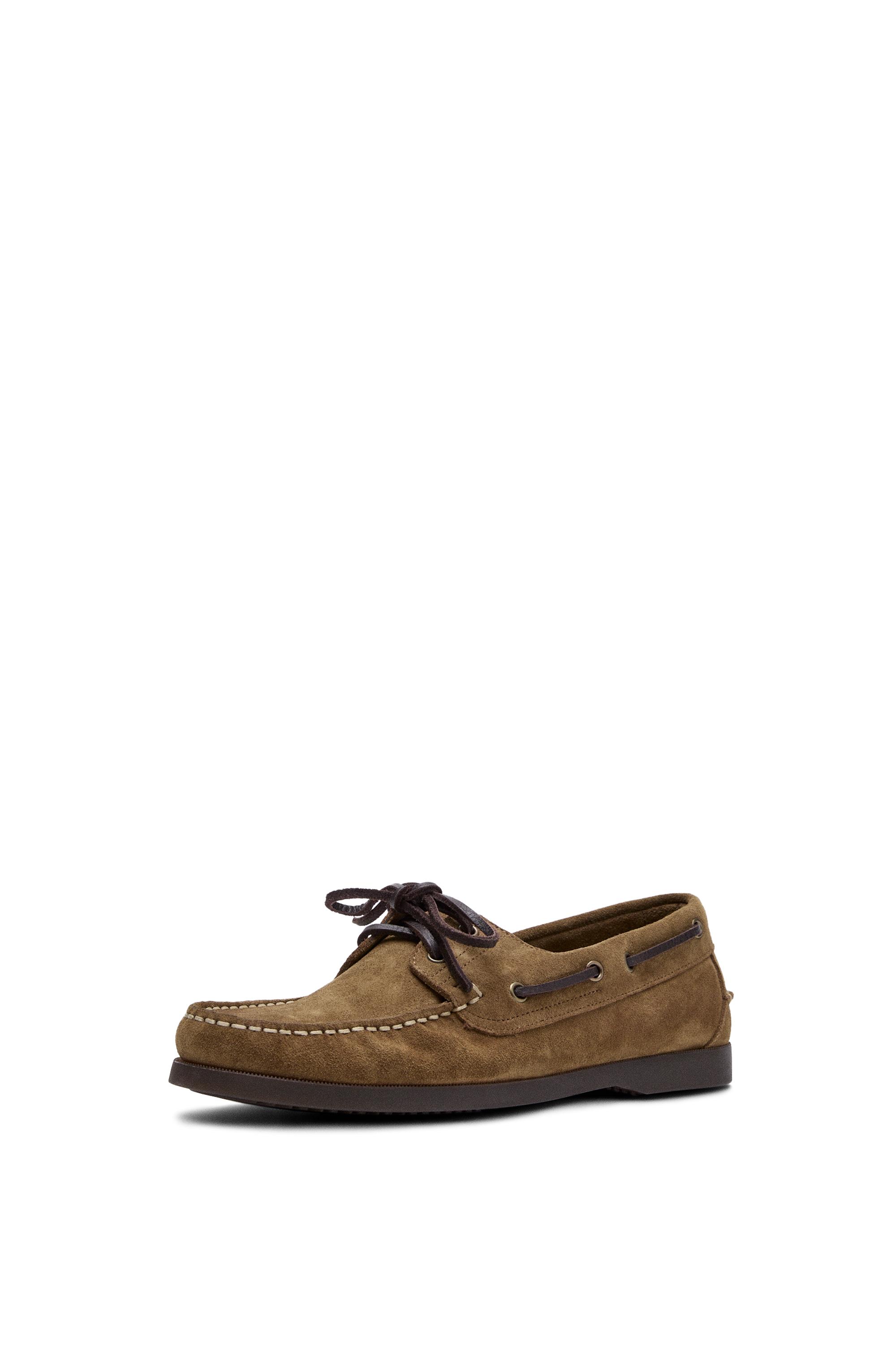 Leather boat shoe — BROWN