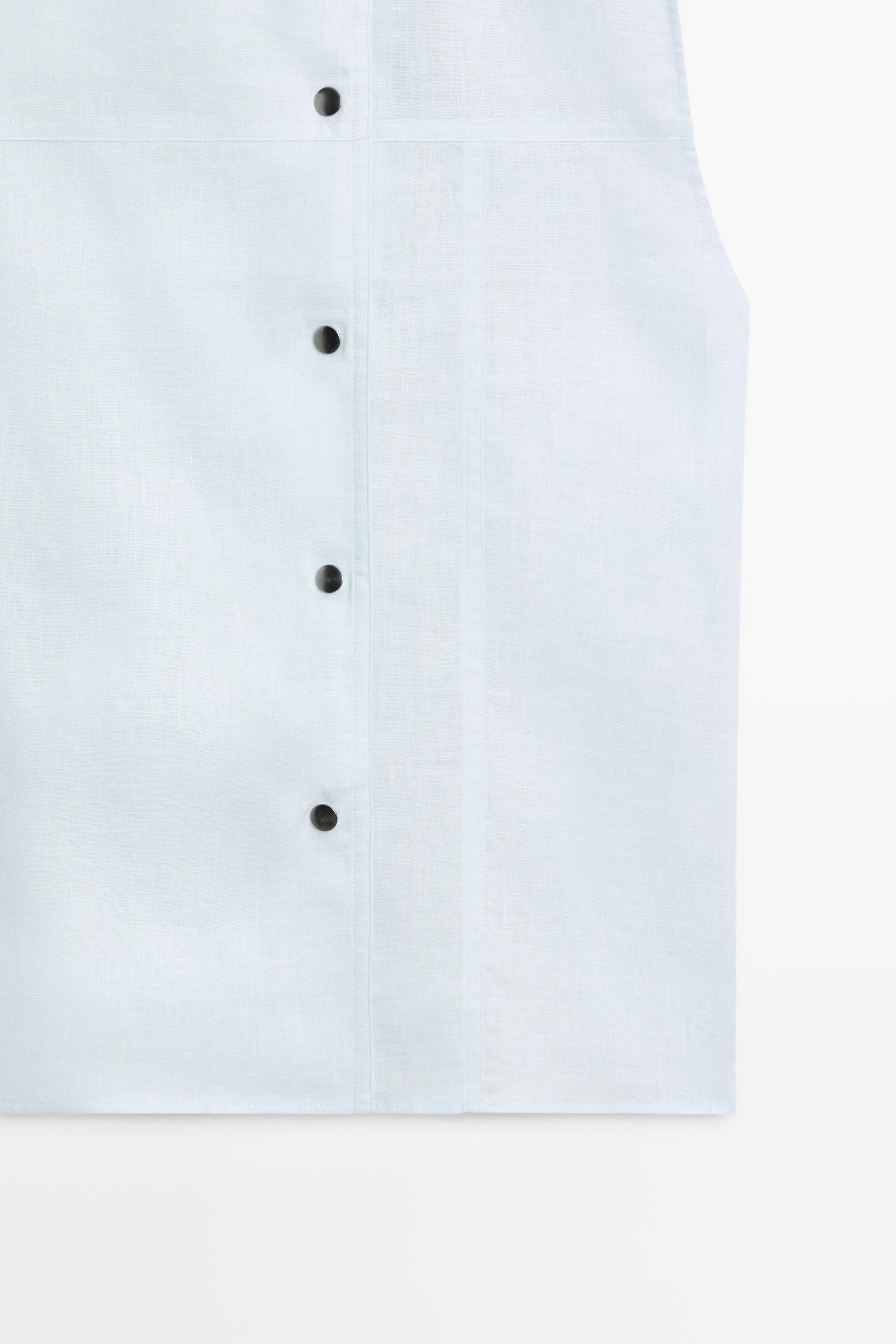 100% linen fine button-down top — Light blue