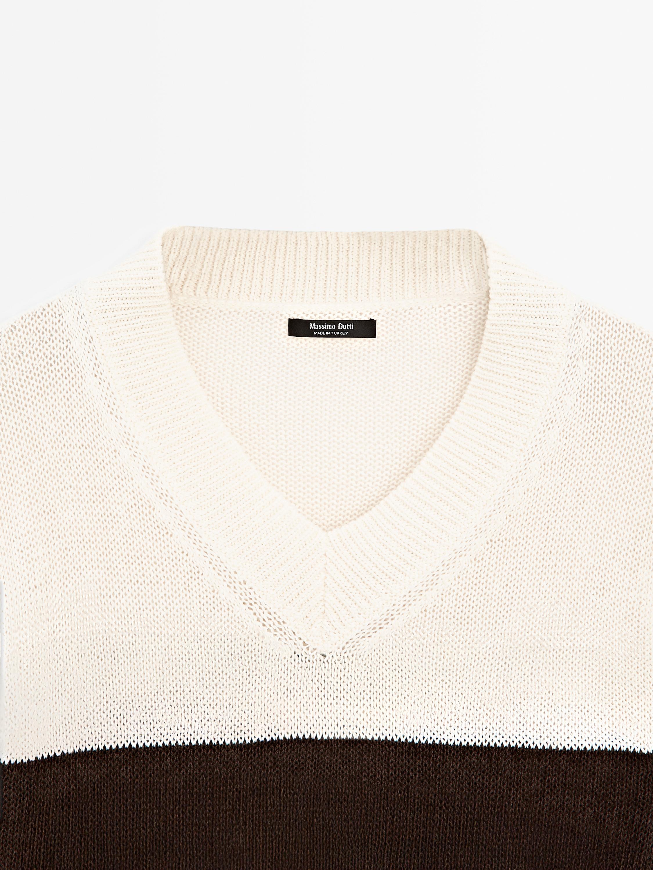 Striped cotton blend knit sweater