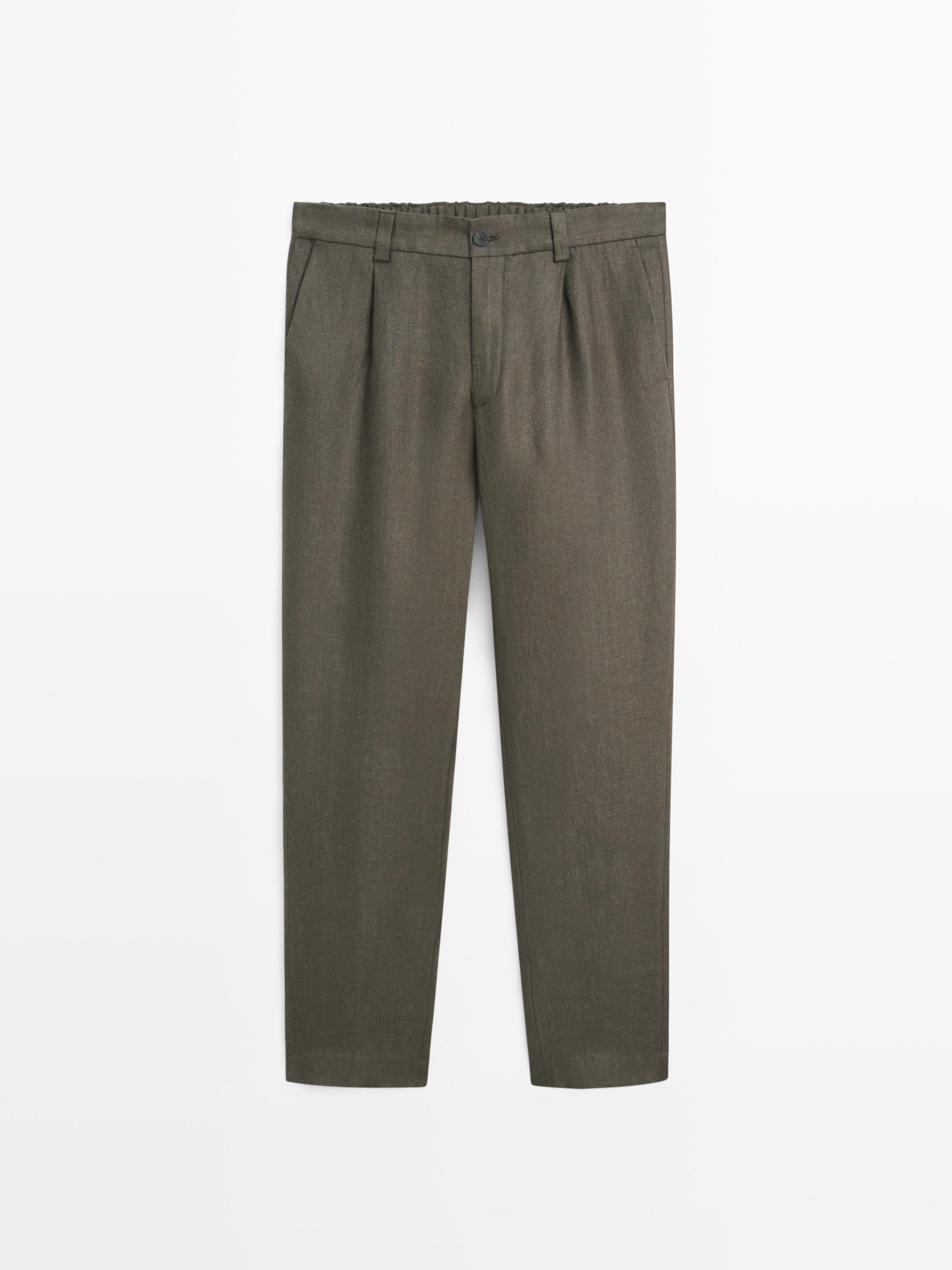 Linen trousers with herringbone detail