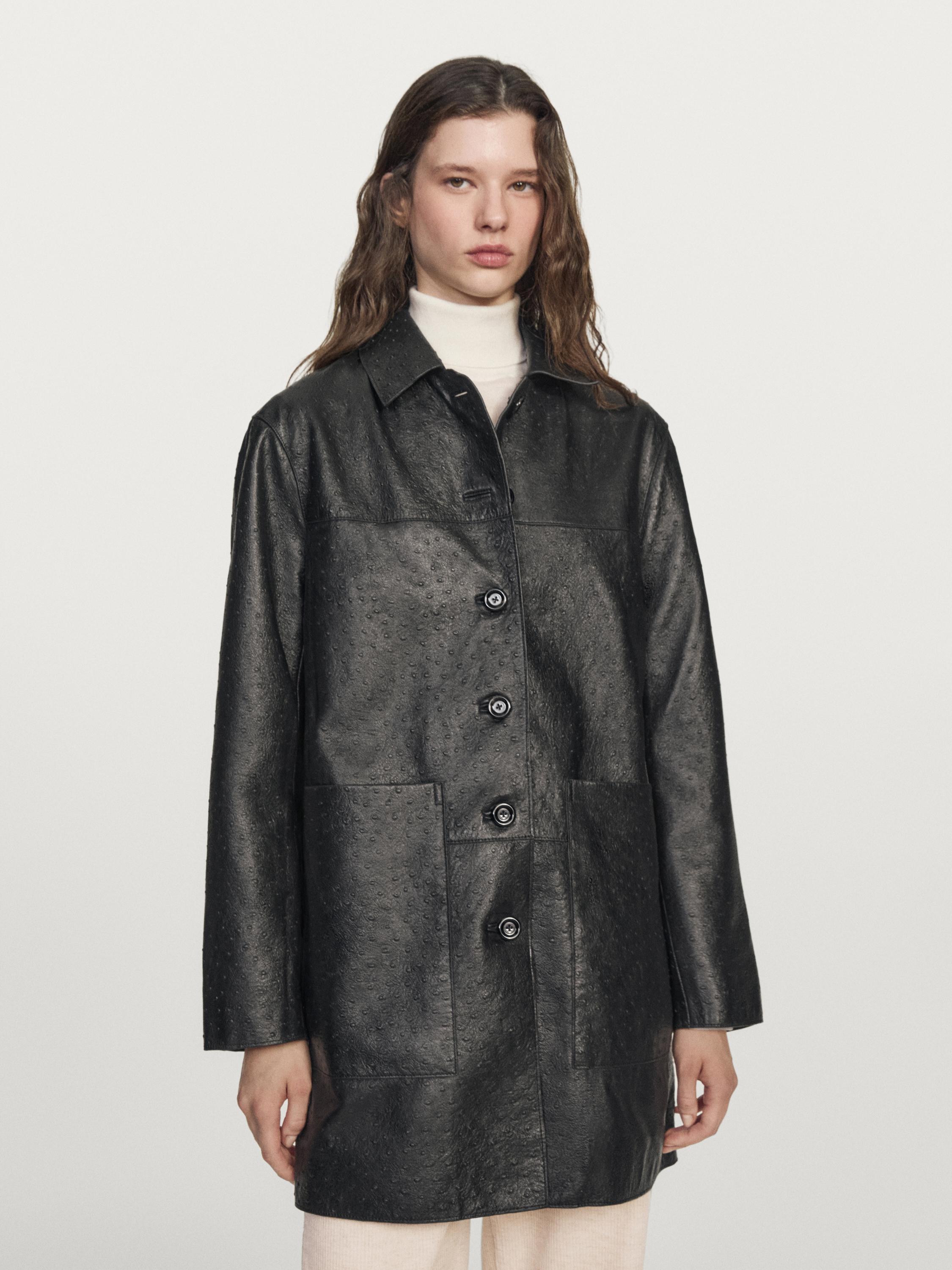 Long textured nappa leather coat
