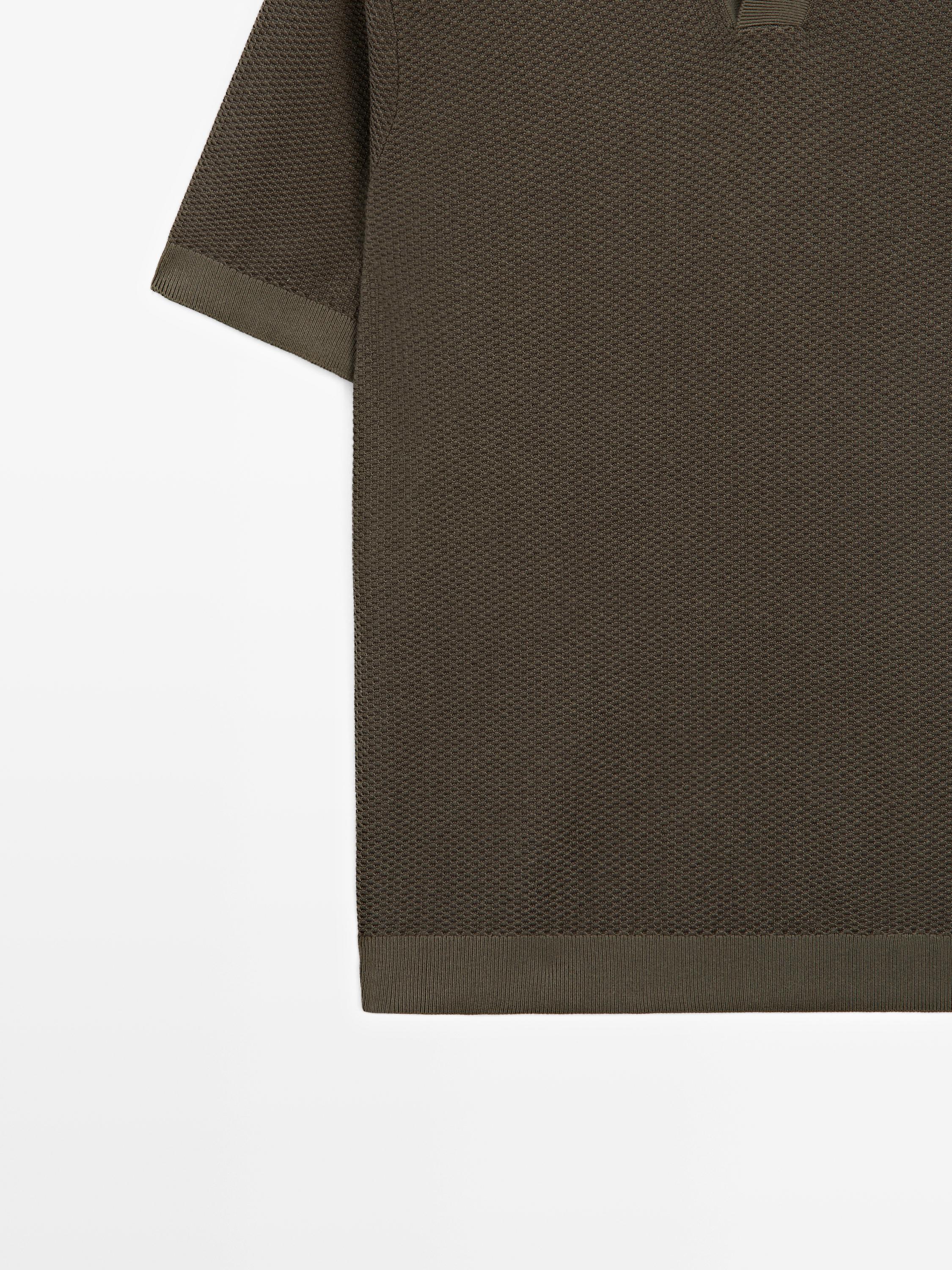 100% cotton textured knit polo sweater — Greyish green