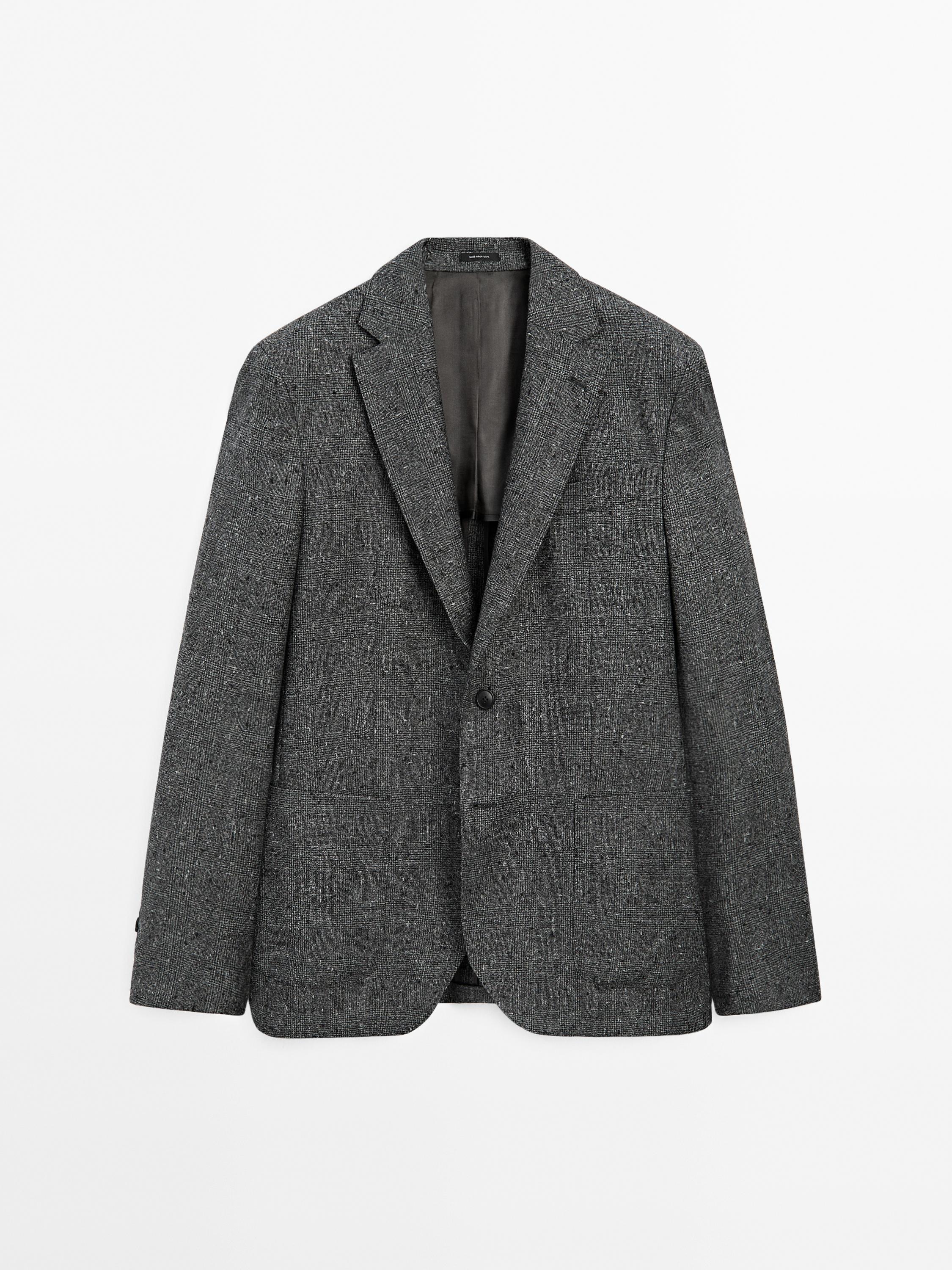 Karierter Blazer aus Wollgemisch mit Strukturmuster