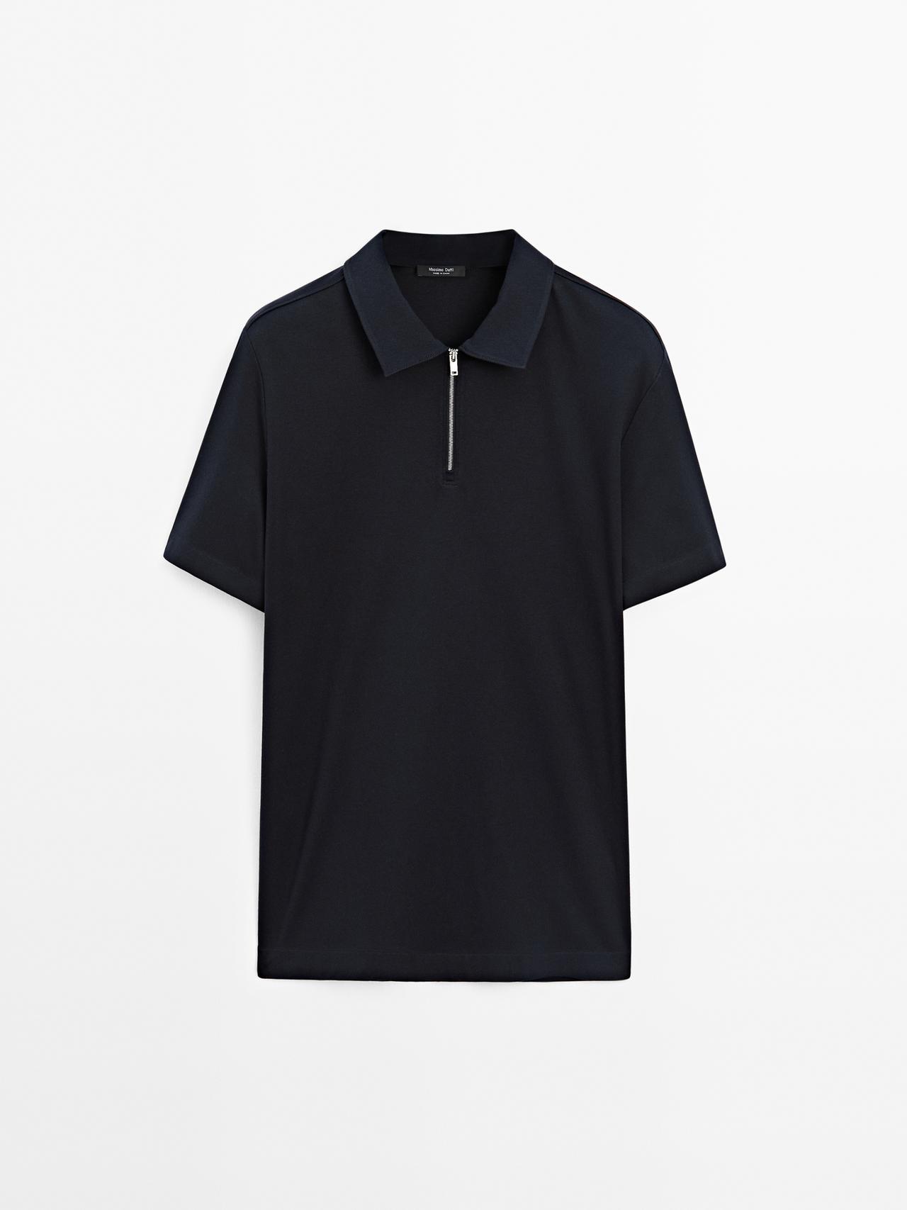 Massimo Dutti - Herre - Kortærmet Poloskjorte I 100 % Bomuld - Marineblå - L