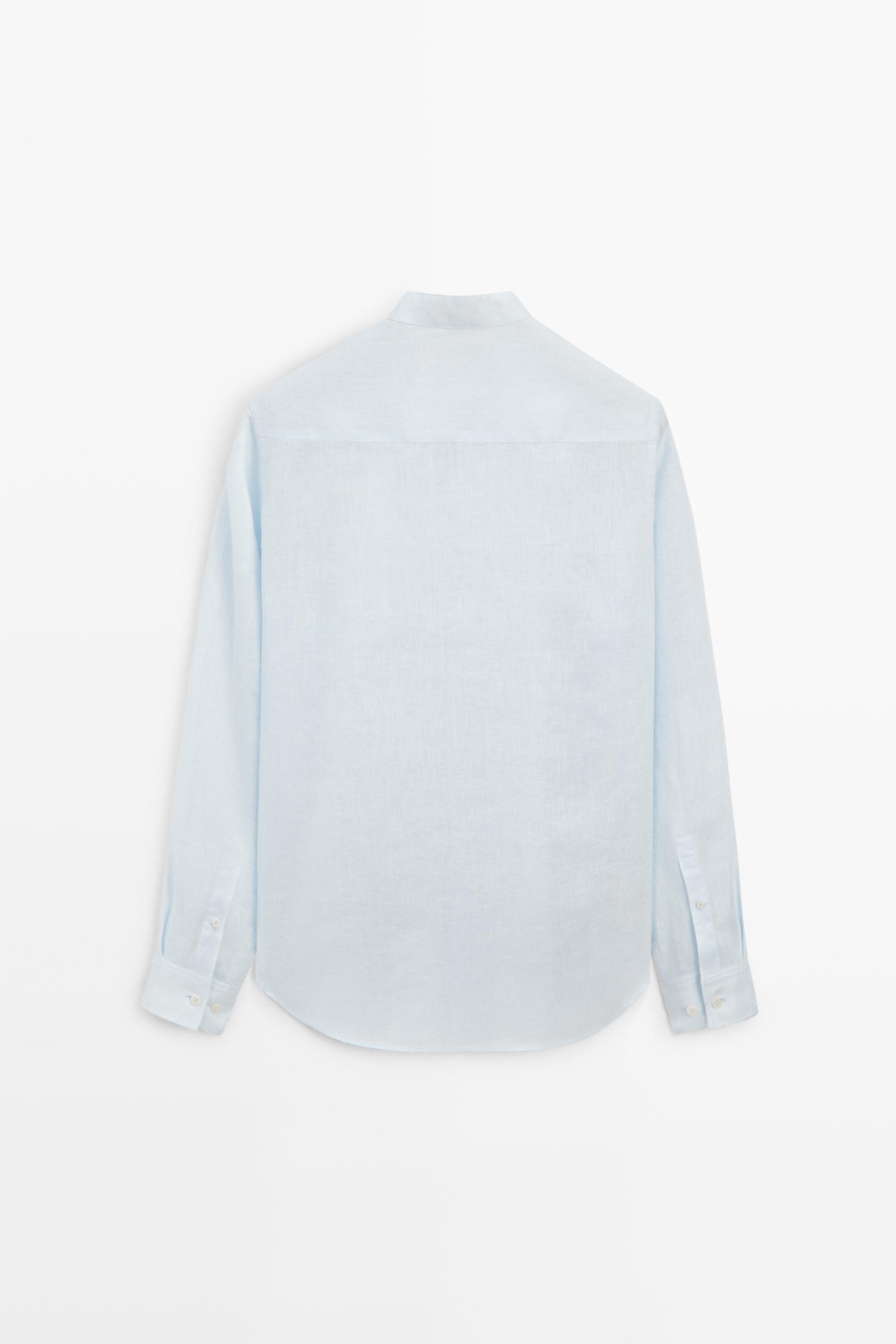 100% linen regular fit stand collar shirt — Sky blue