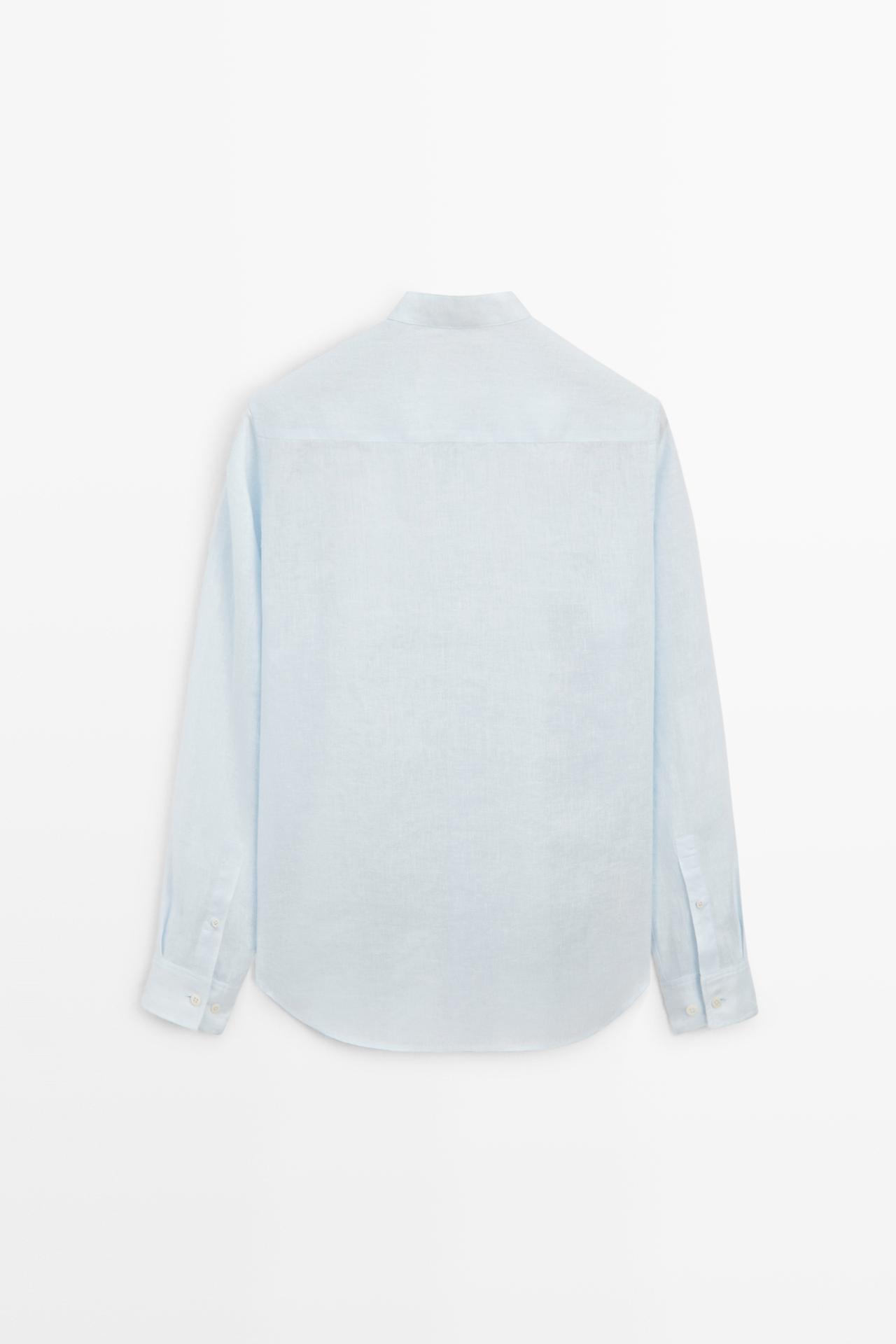 100% linen regular fit stand collar shirt — Sky blue
