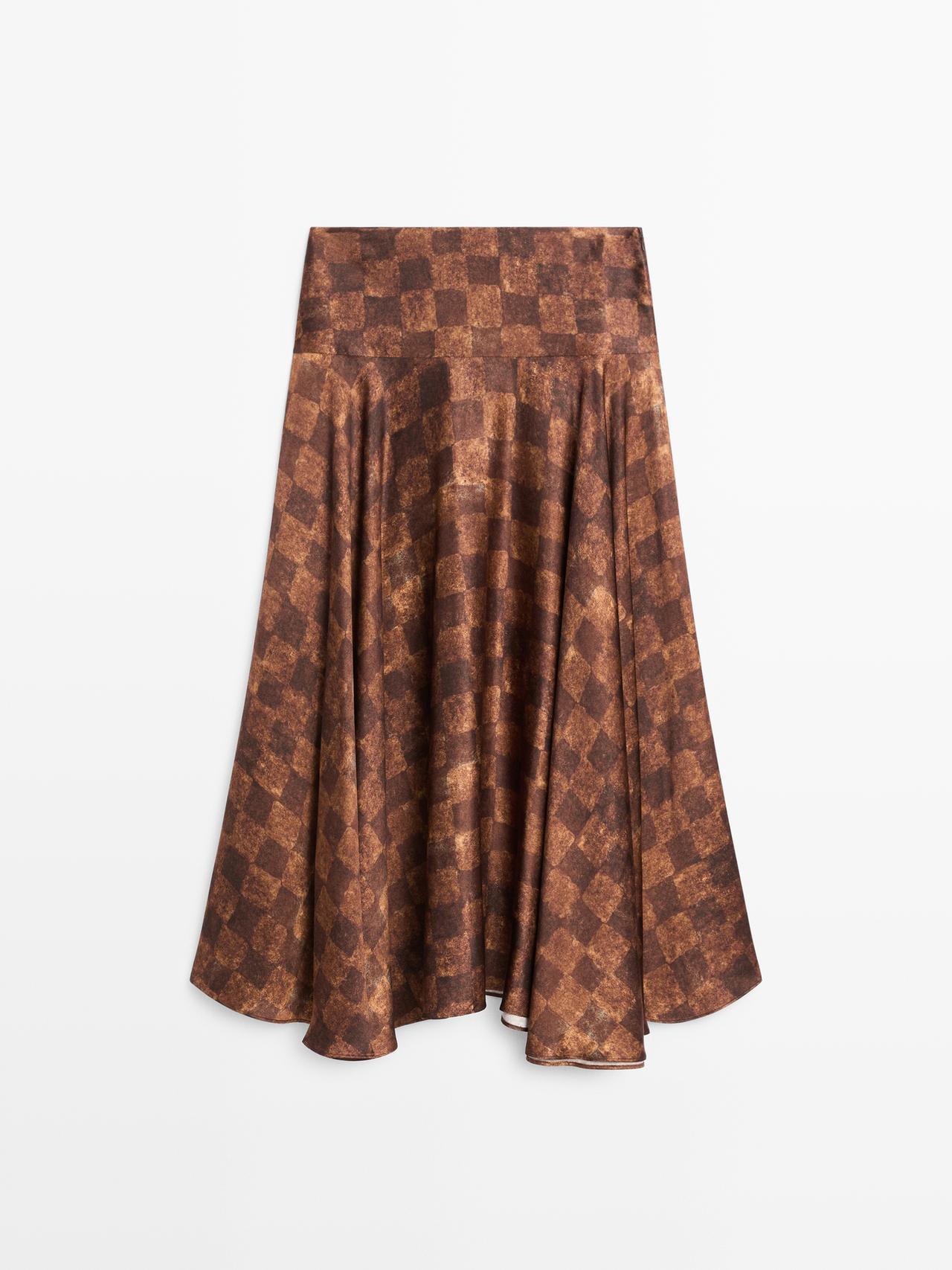 Massimo Dutti - Dames - Midirok Met Dambordruit - Metallic - 36