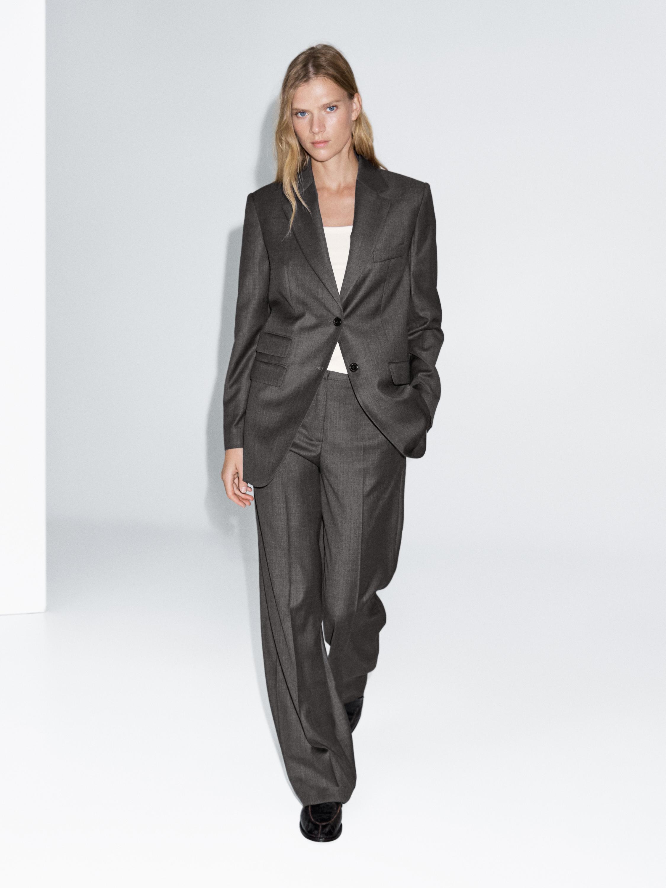 100% wool wide-leg suit trousers