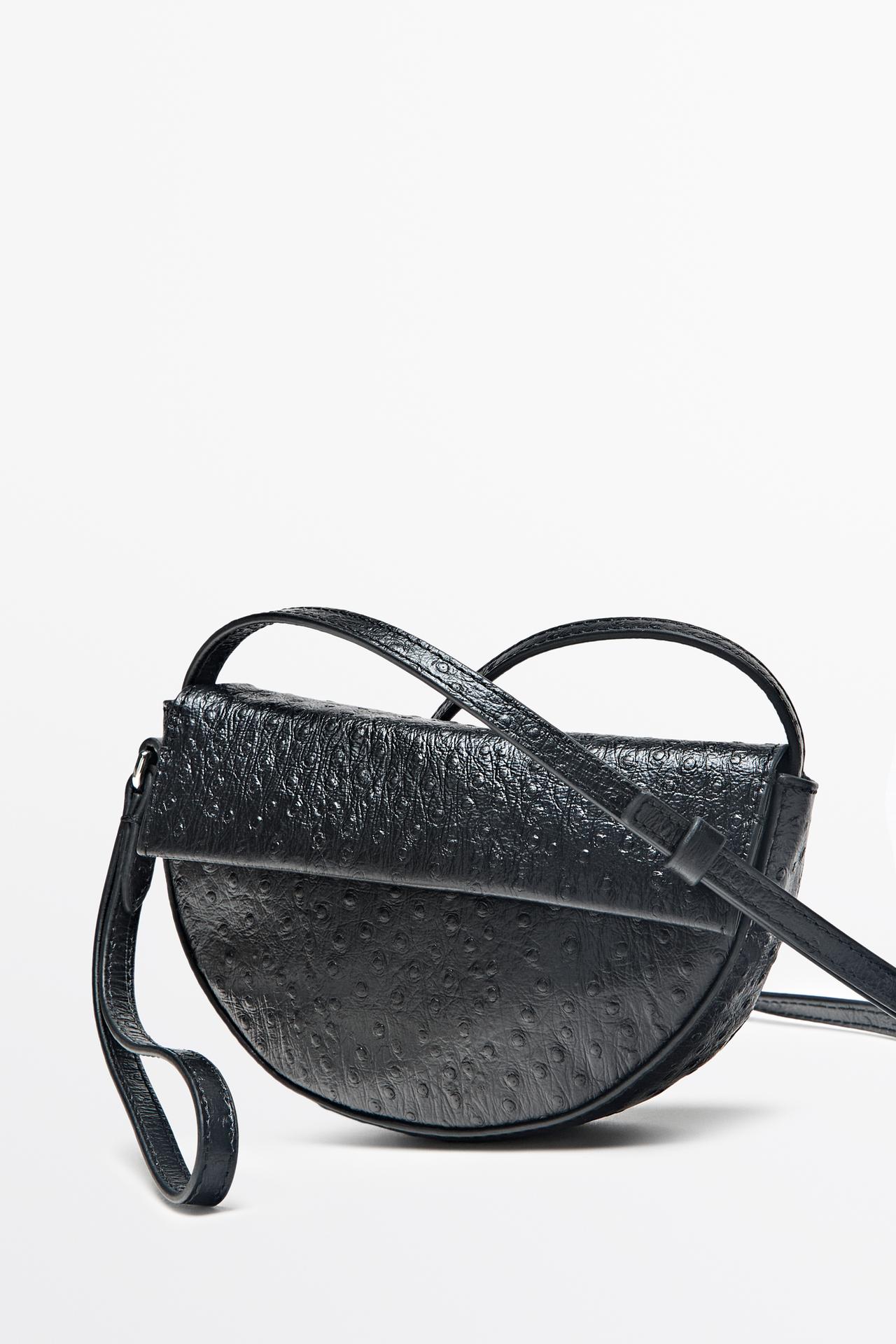 Nappa leather texture half-moon mini bag — BLACK