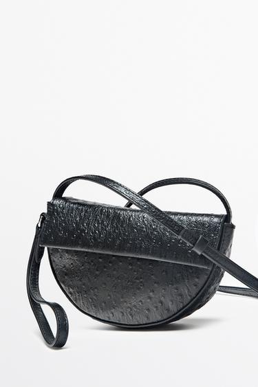 Nappa leather texture half-moon mini bag — BLACK 5