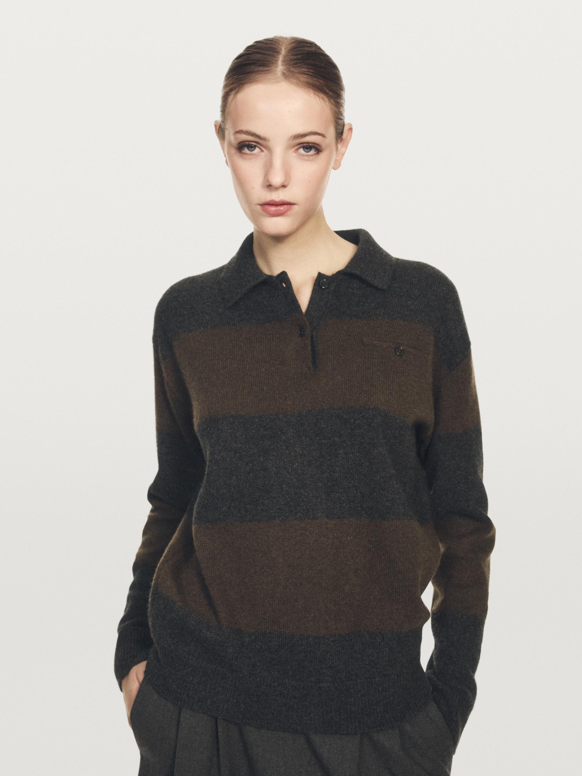 Jersey Detalle Bolsillo 100% Cashmere - Gris Antracita - M - Massimo Dutti - Mujer