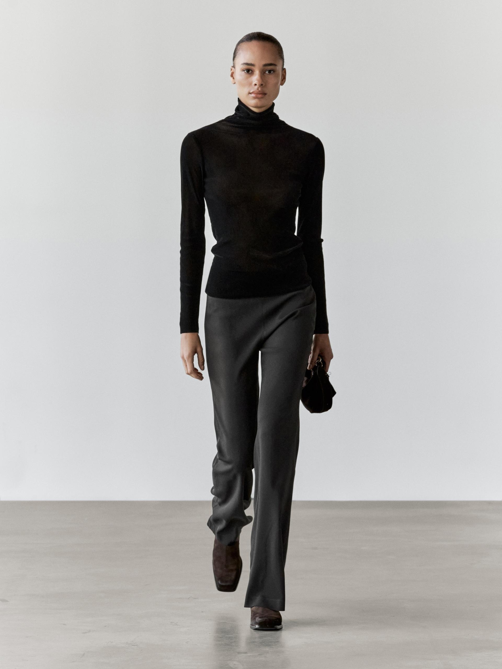 Maglietta A Maniche Lunghe Semitrasparente - Nero - M - Massimo Dutti - Femminile