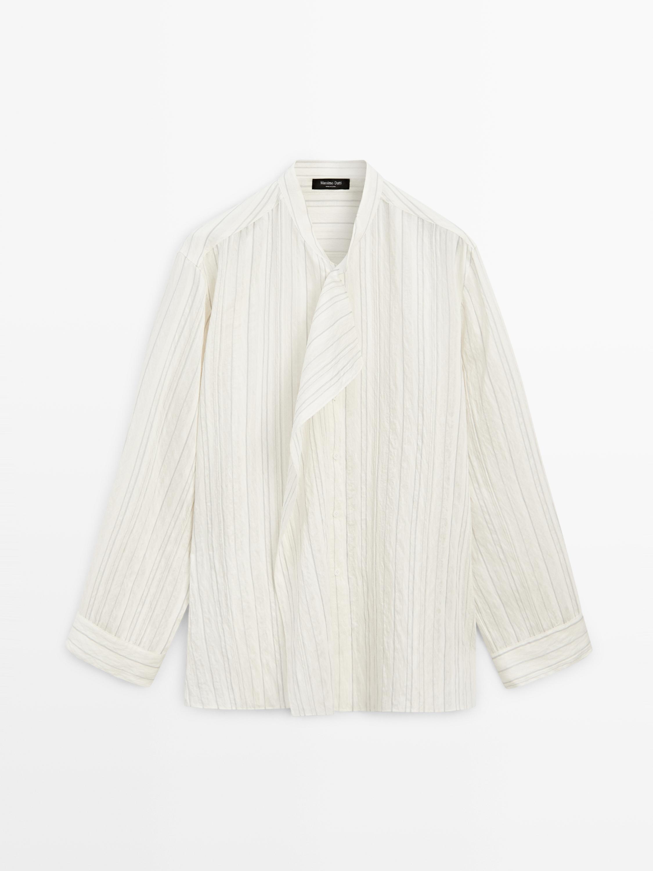 Striped flowing wrap shirt