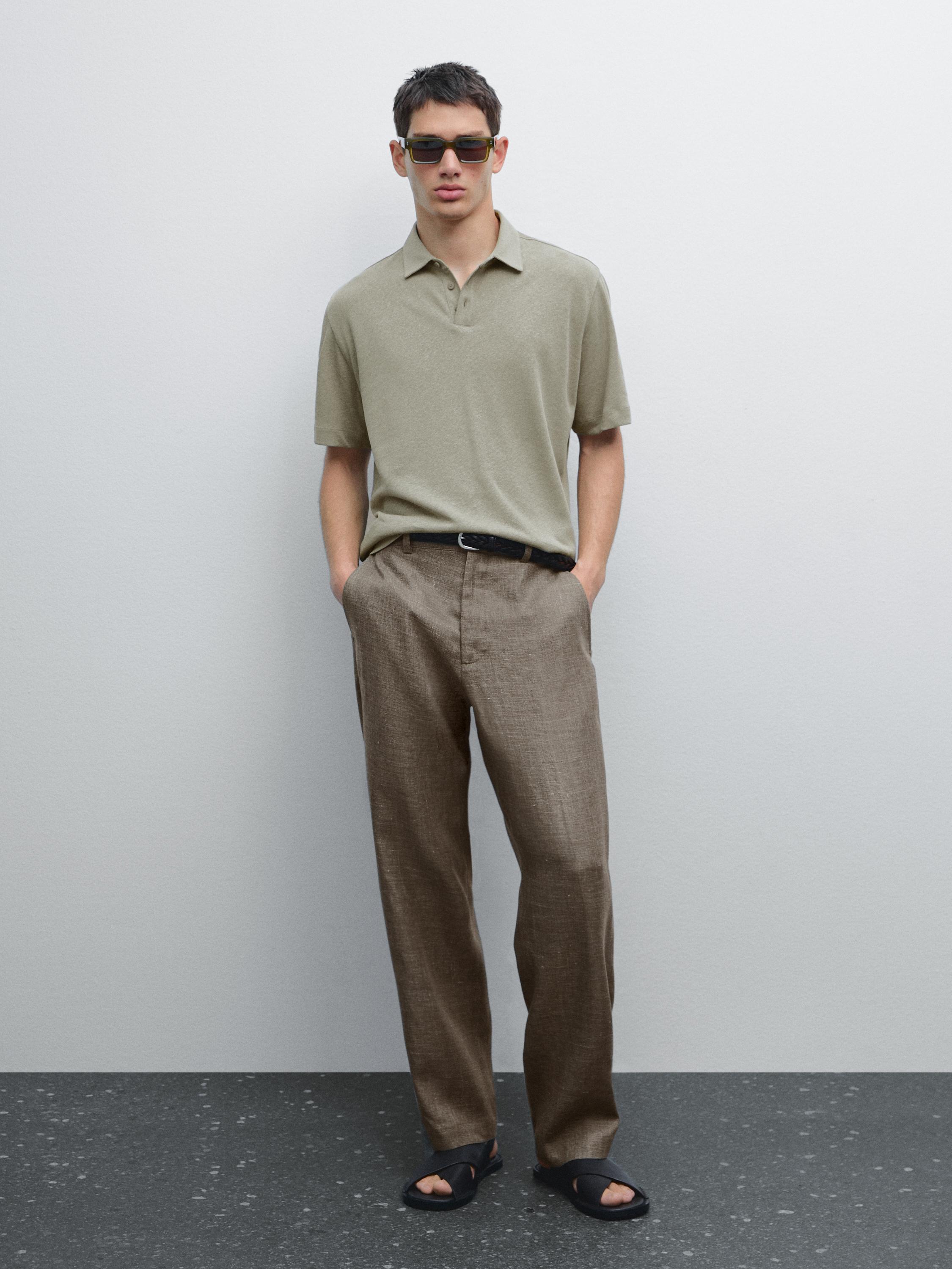 Short sleeve linen blend polo shirt