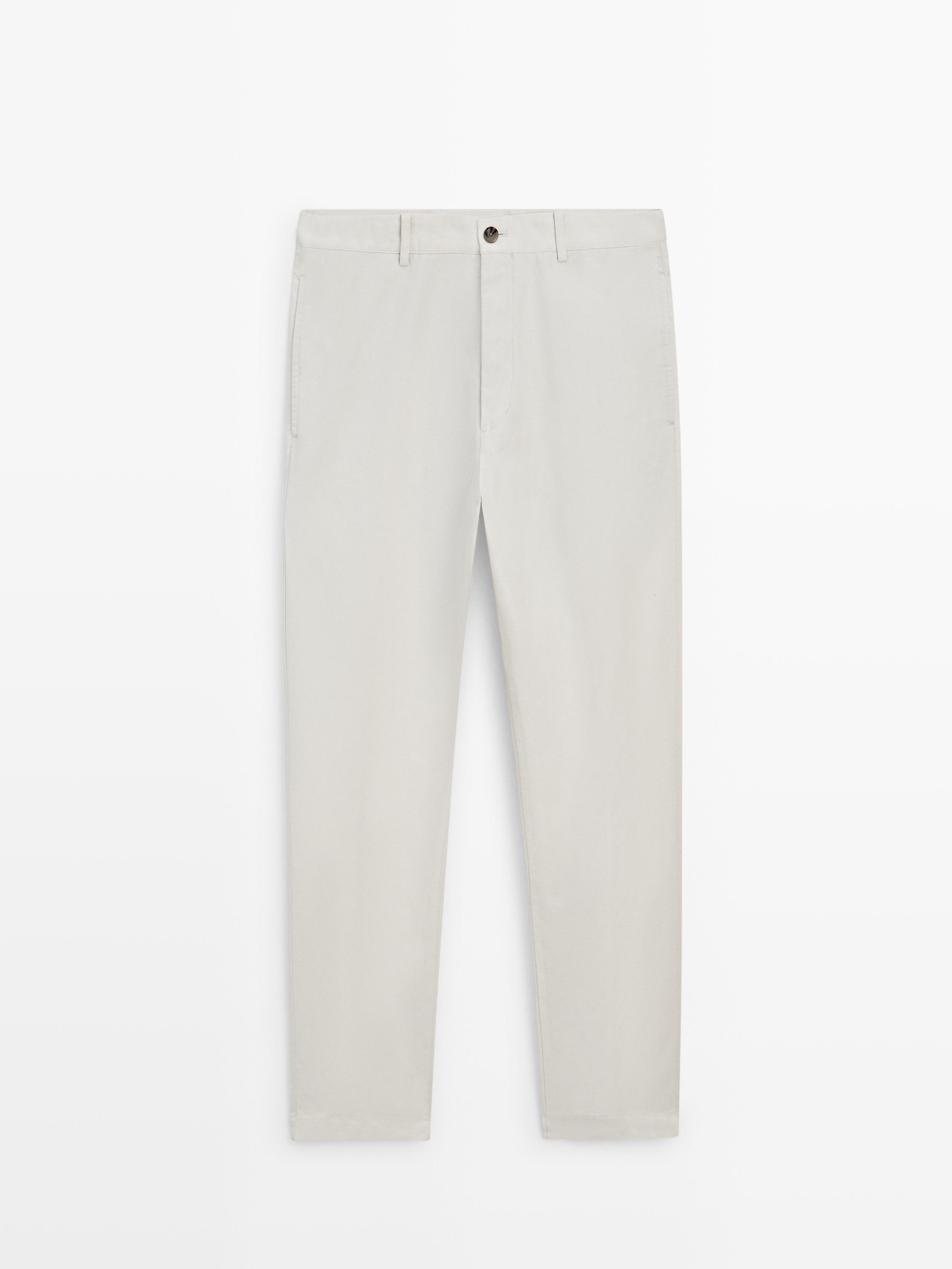 Cotton and linen tapered fit trousers