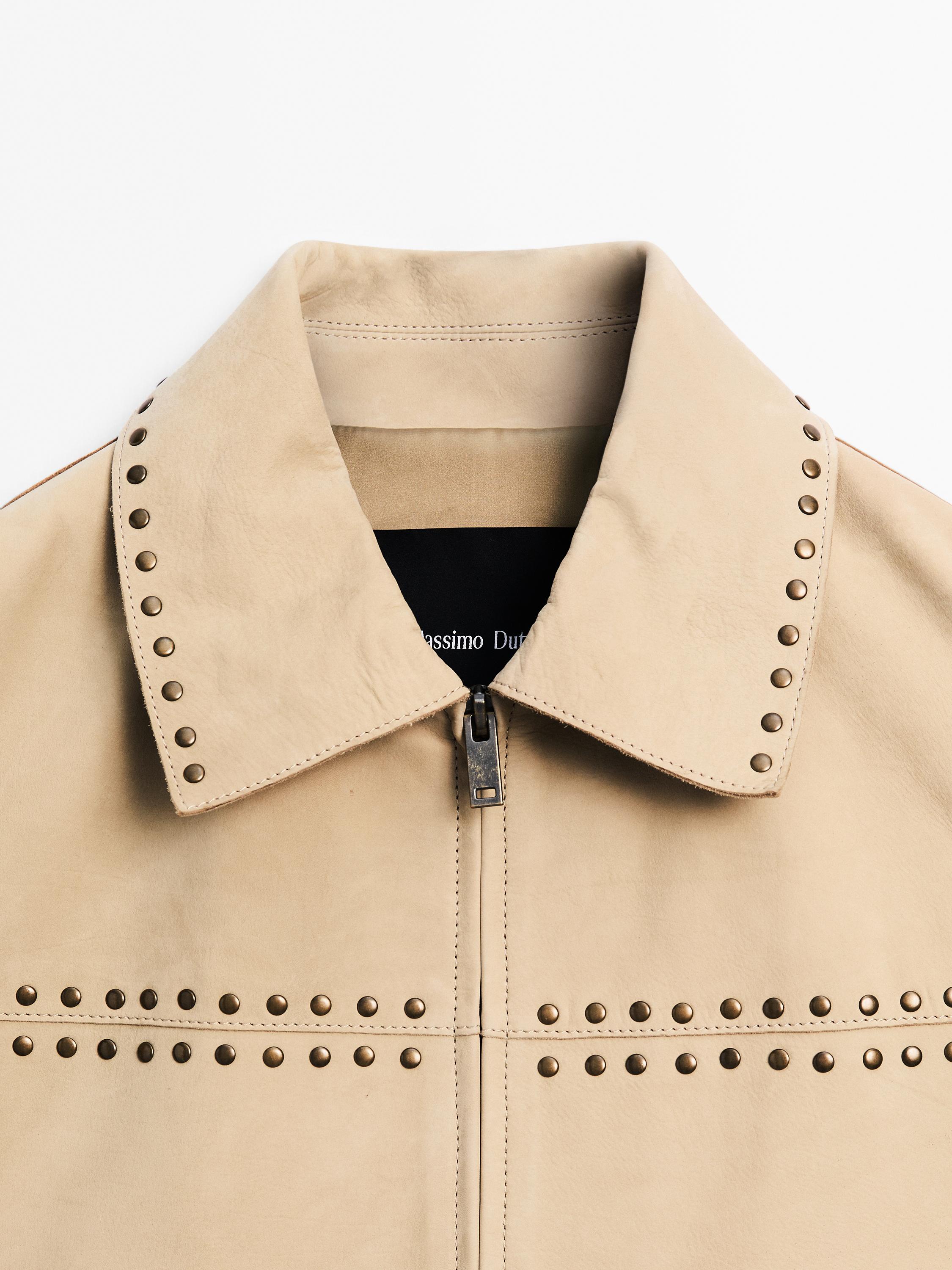 Short leather jacket with stud details