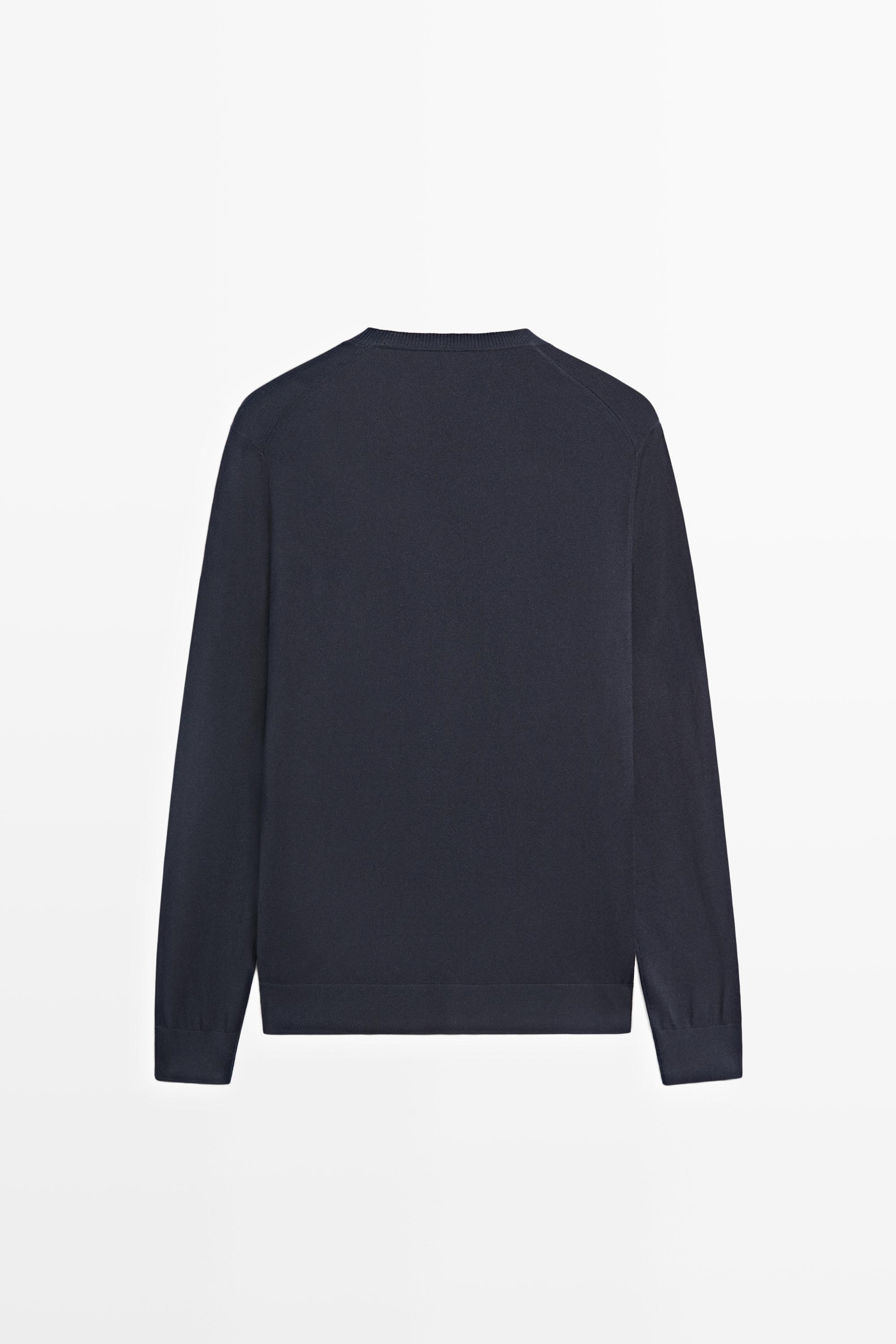 Knit 100% cotton crew neck sweater — NAVY BLUE