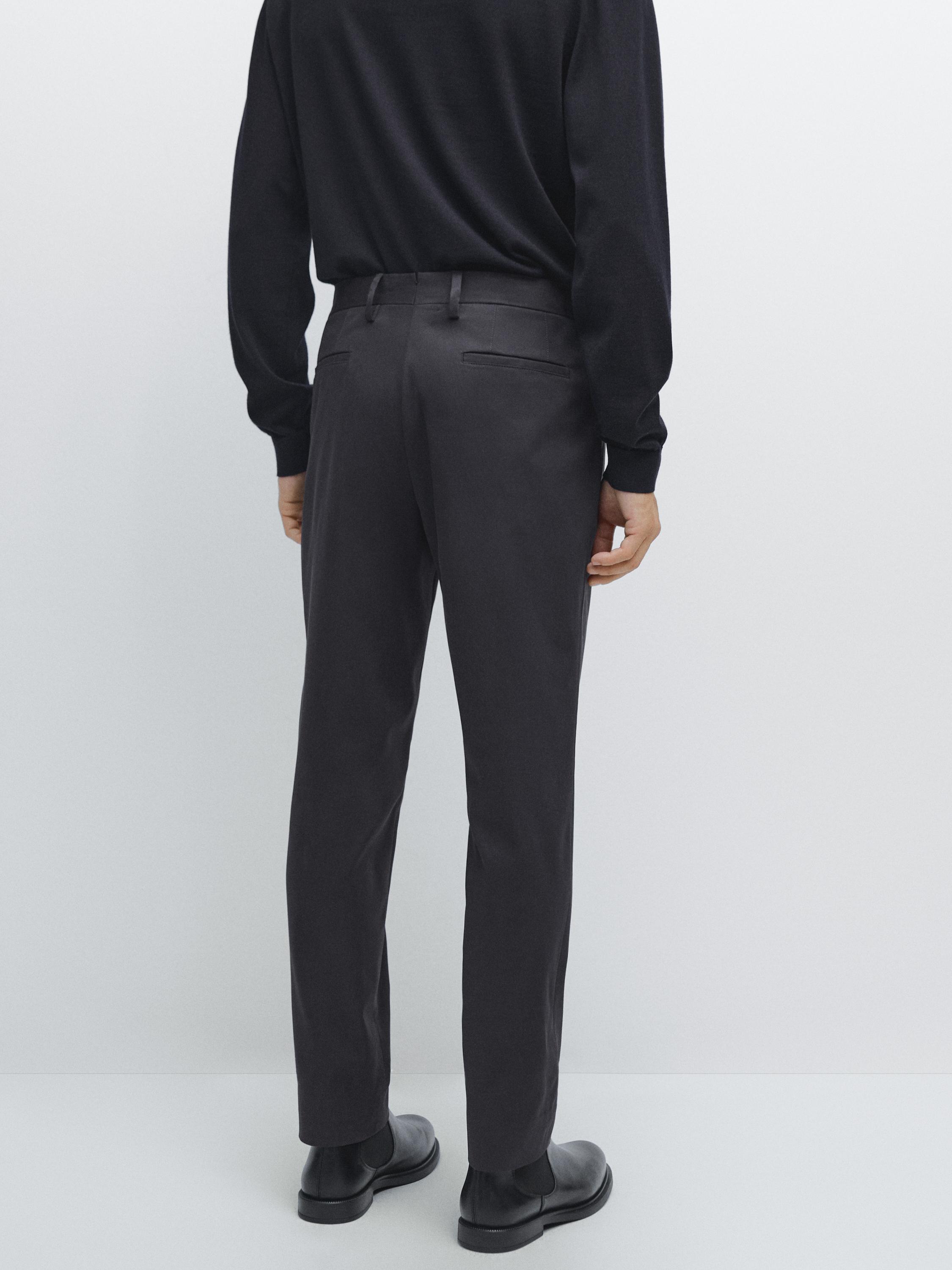 Cotton blend slim fit trousers