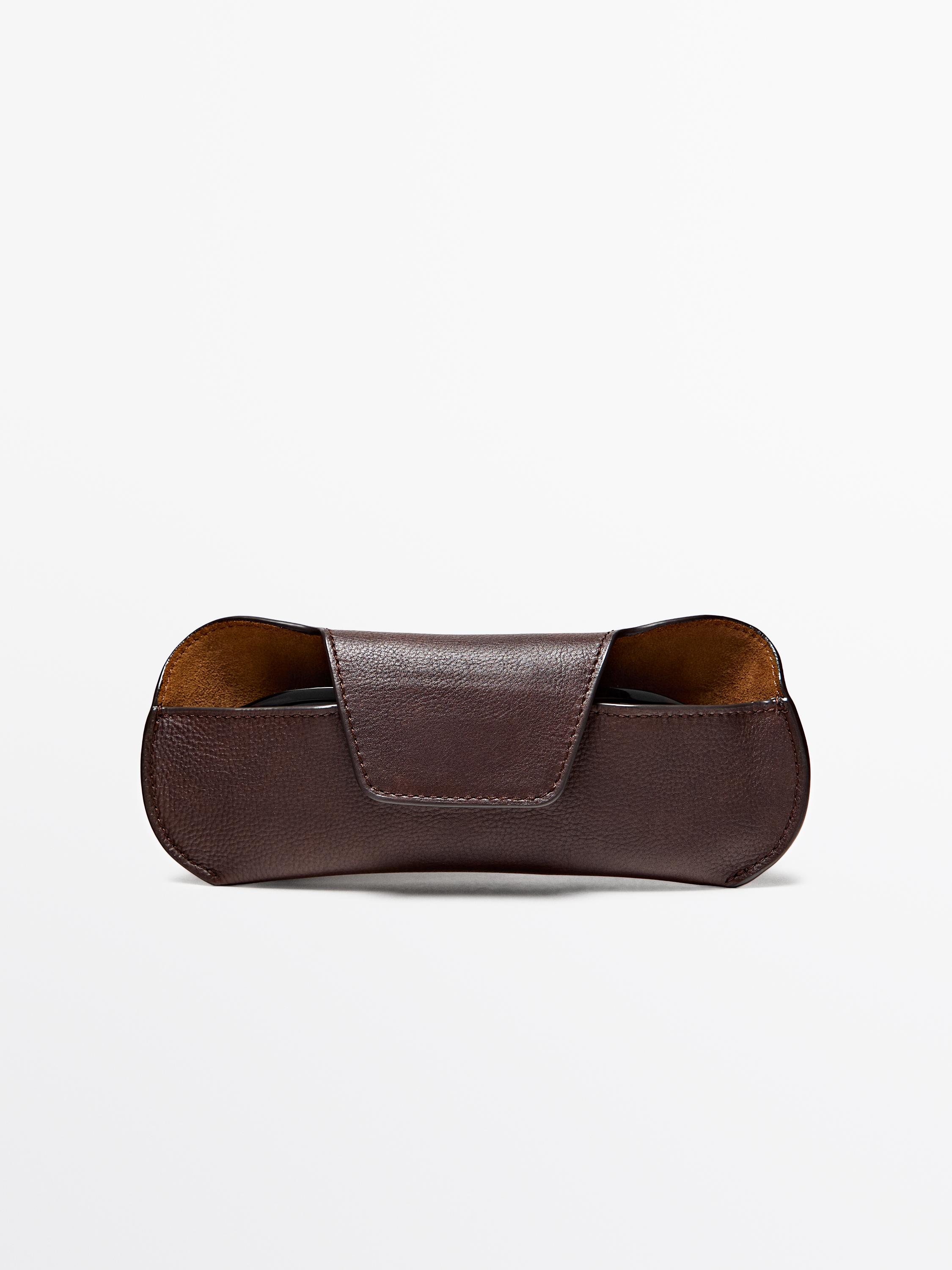 Nappa leather glasses case — BROWN