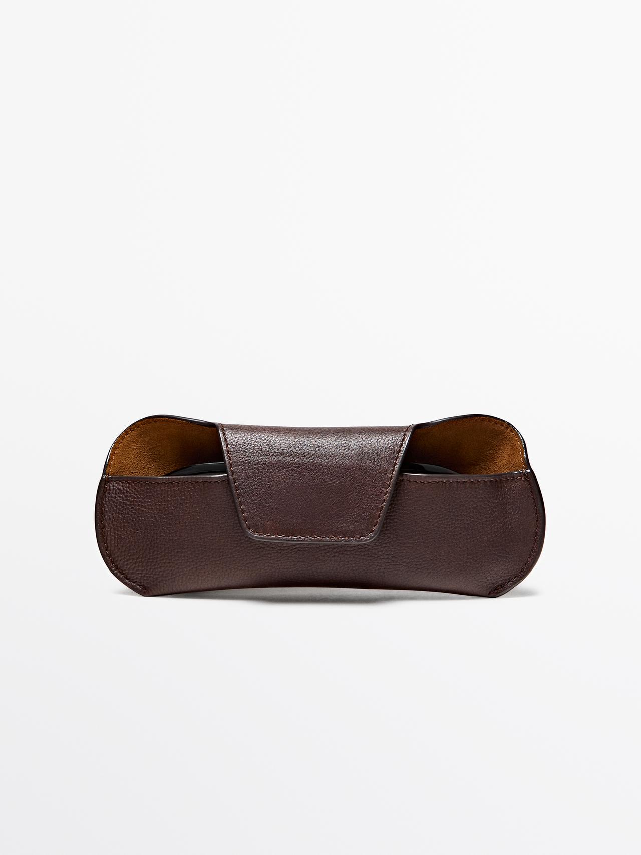 Etui Na Okulary Ze Skóry Nappa - Brązowy - 01 - Massimo Dutti - Mężczyzna