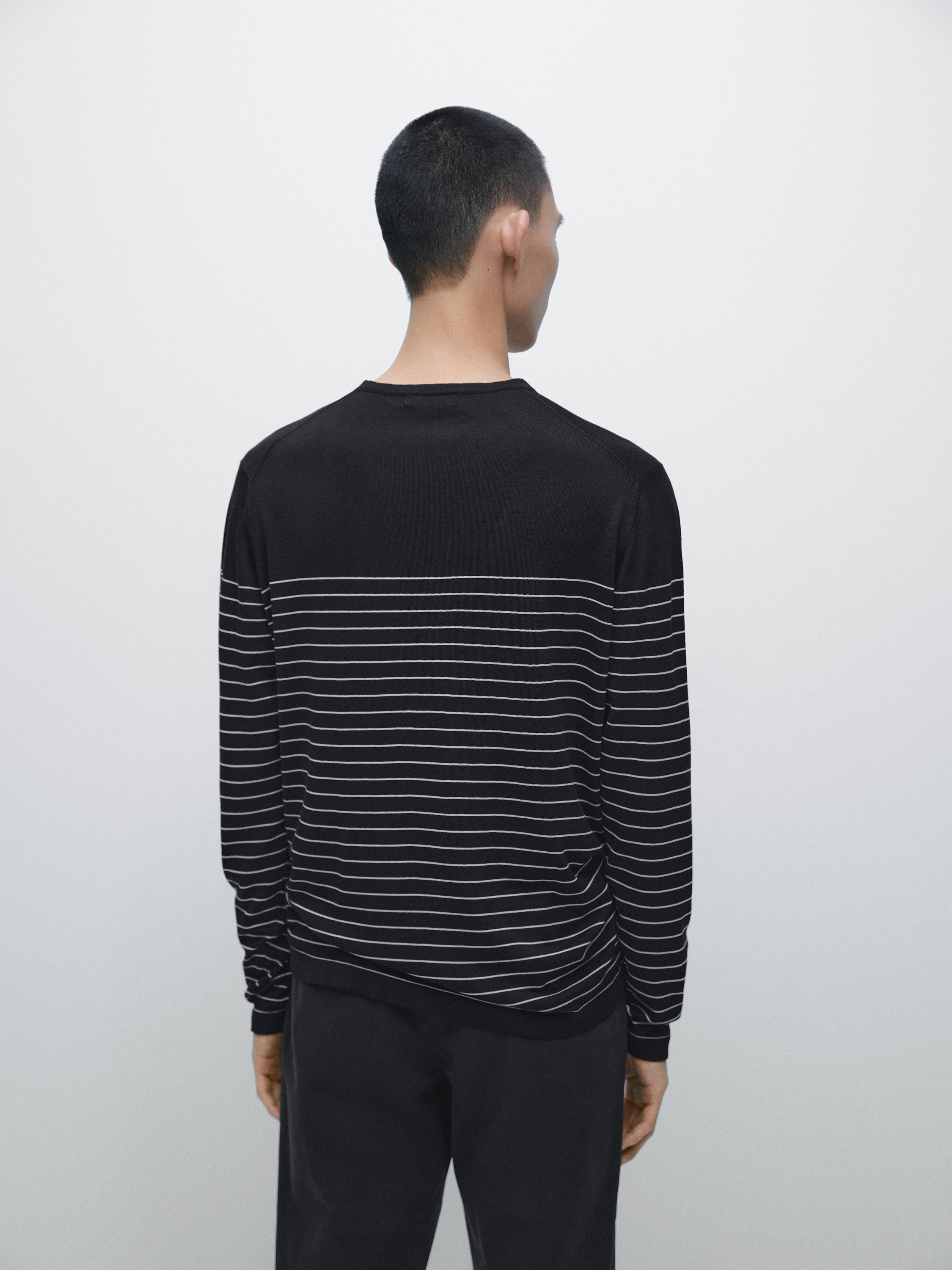 Striped crew neck sweater — NAVY BLUE