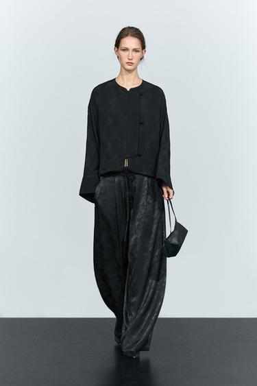 Cropped jacquard detail jacket — BLACK 1