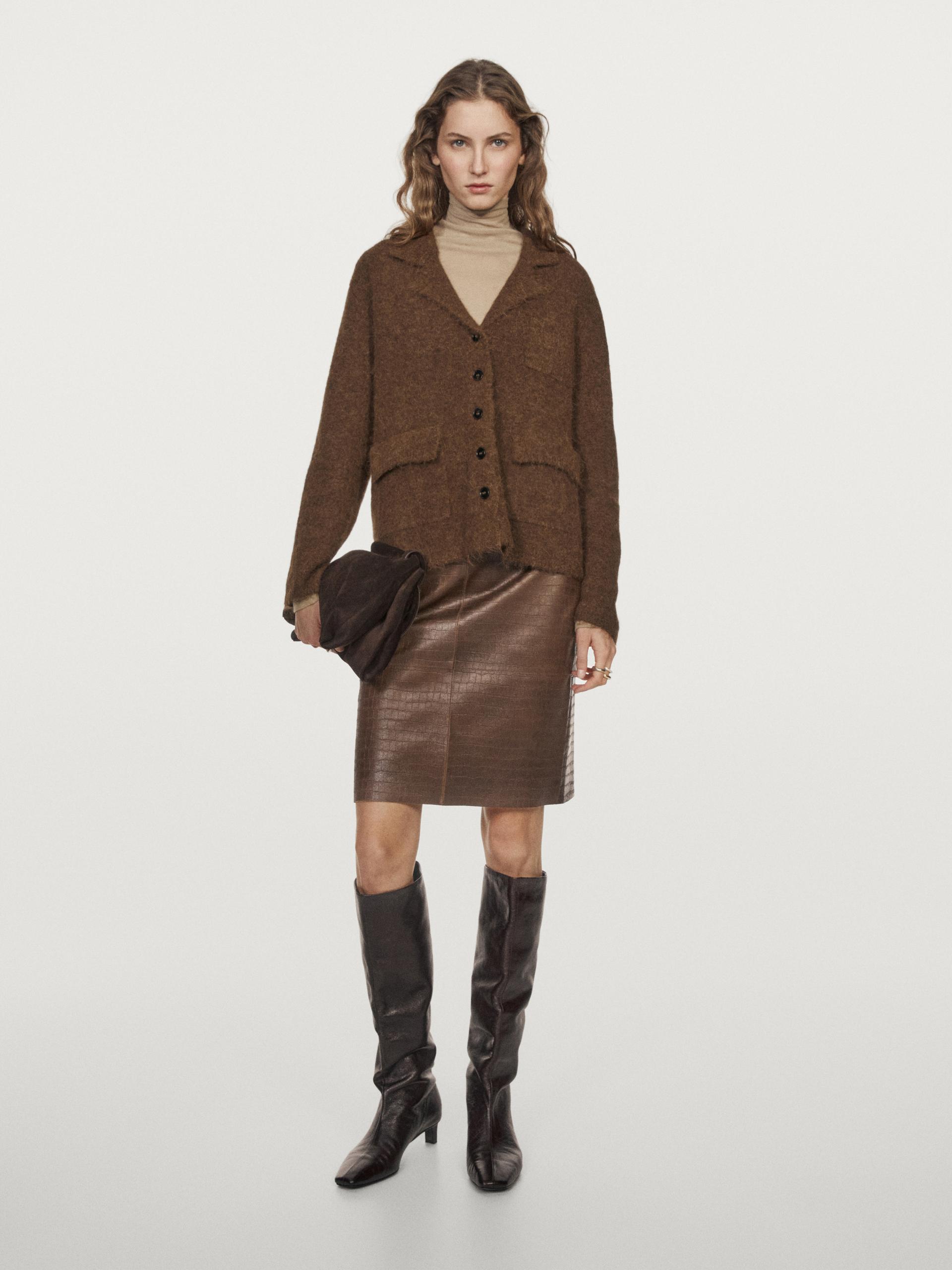 Cardigan In Maglia Misto Alpaca Con Tasche - Marrone Tostato - M - Massimo Dutti - Femminile
