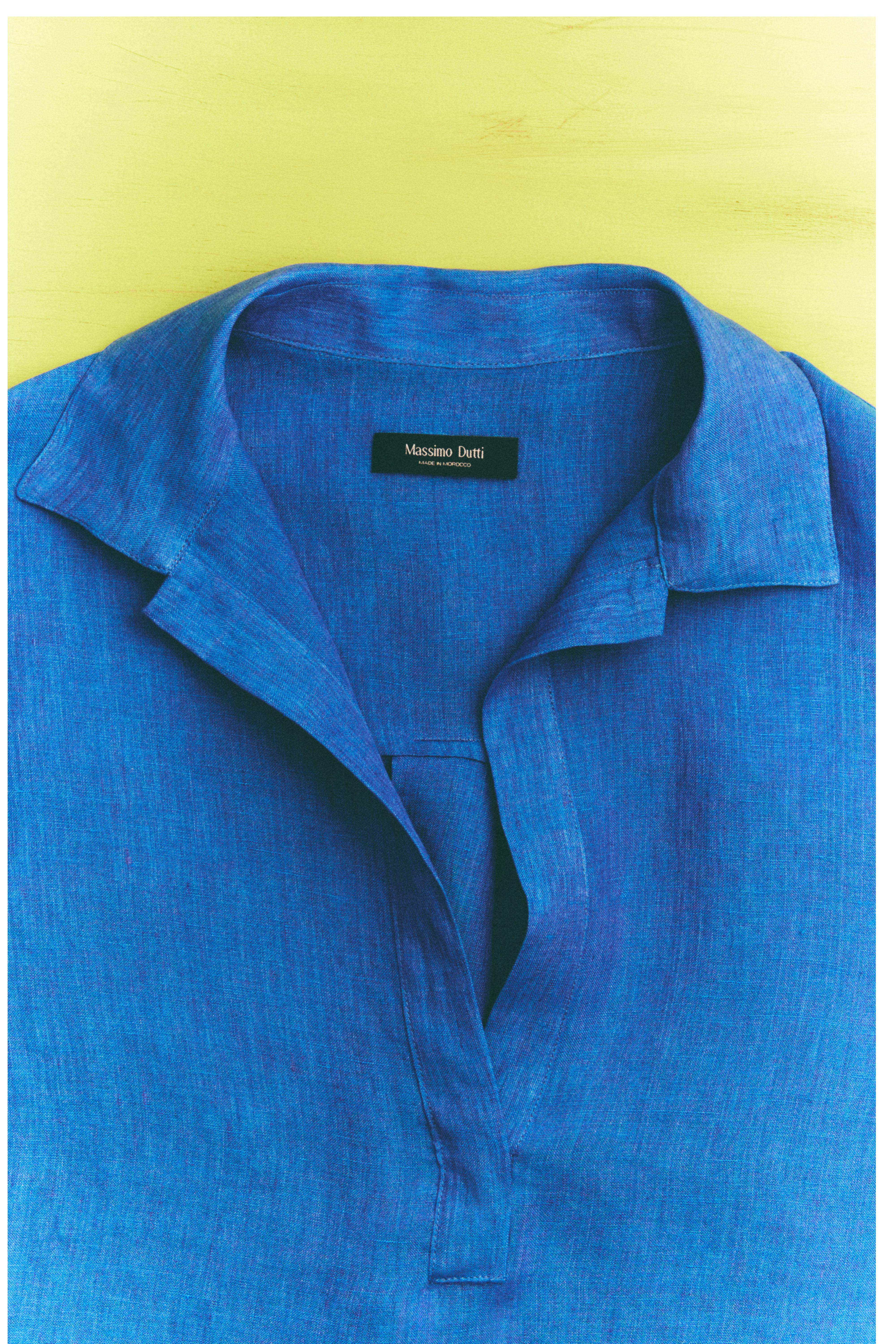 100% linen flowing blouse — BLUE