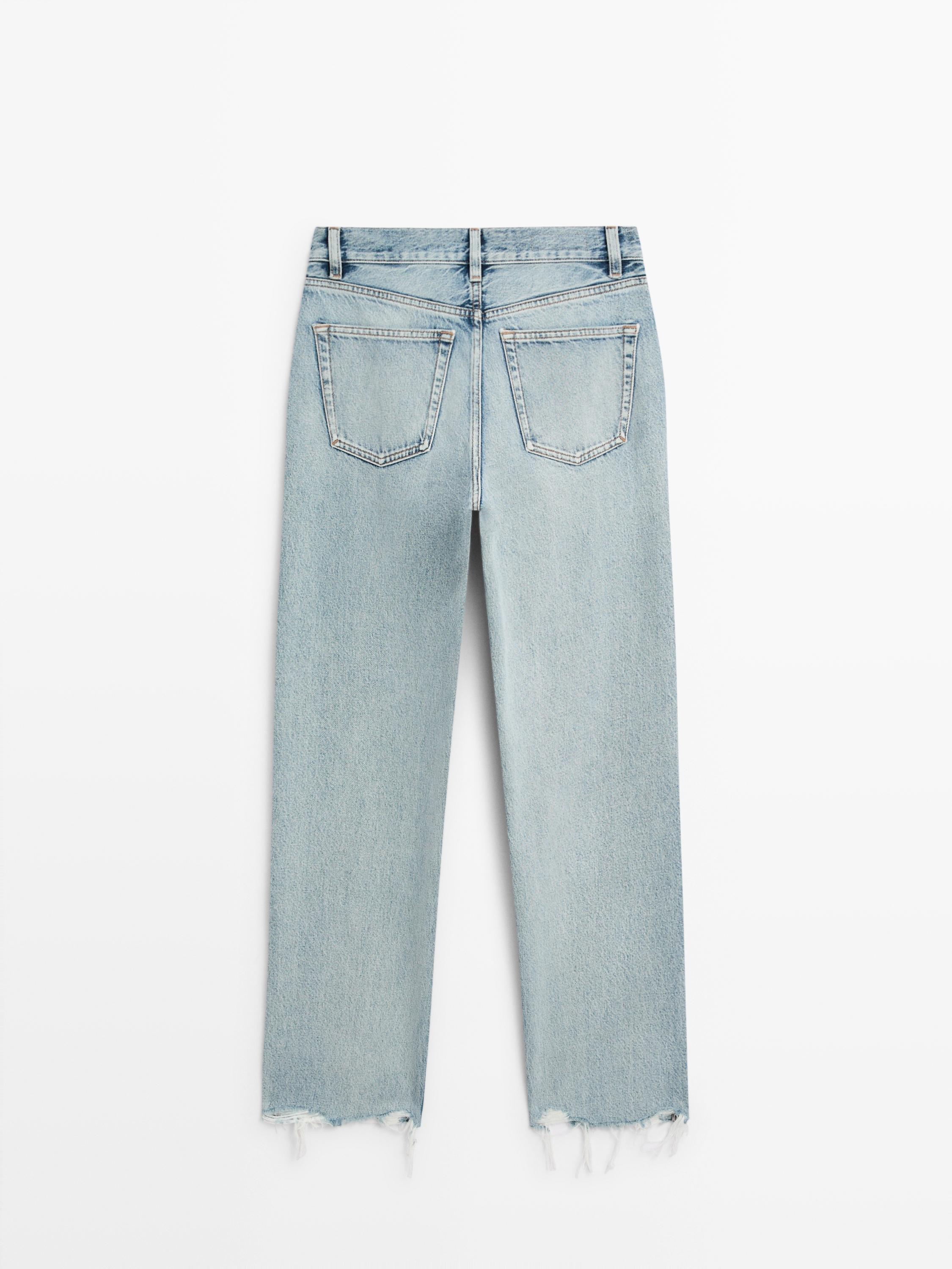 Straight-leg high-waist jeans — Light Blue