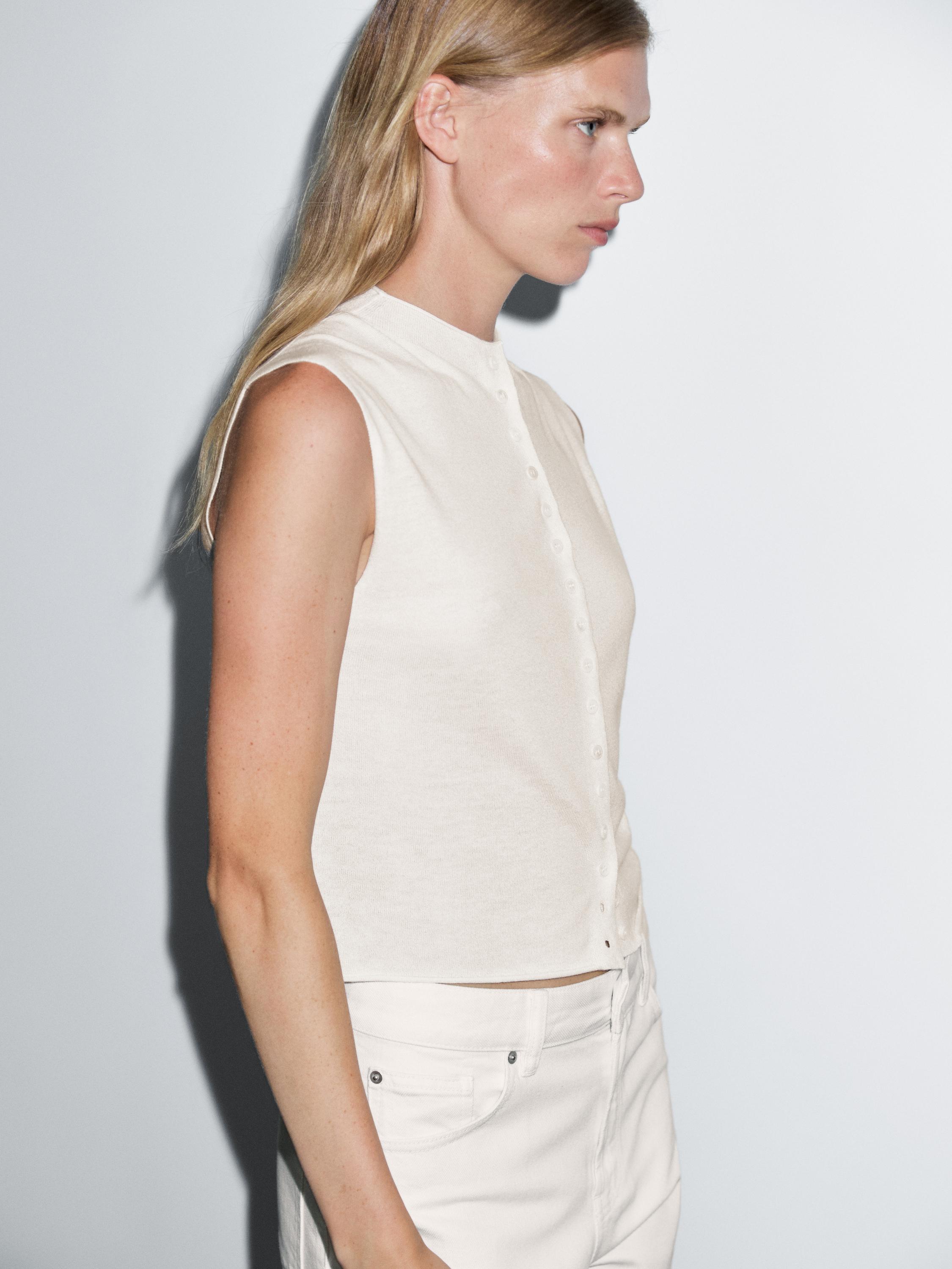 Cropped wool blend knit vest