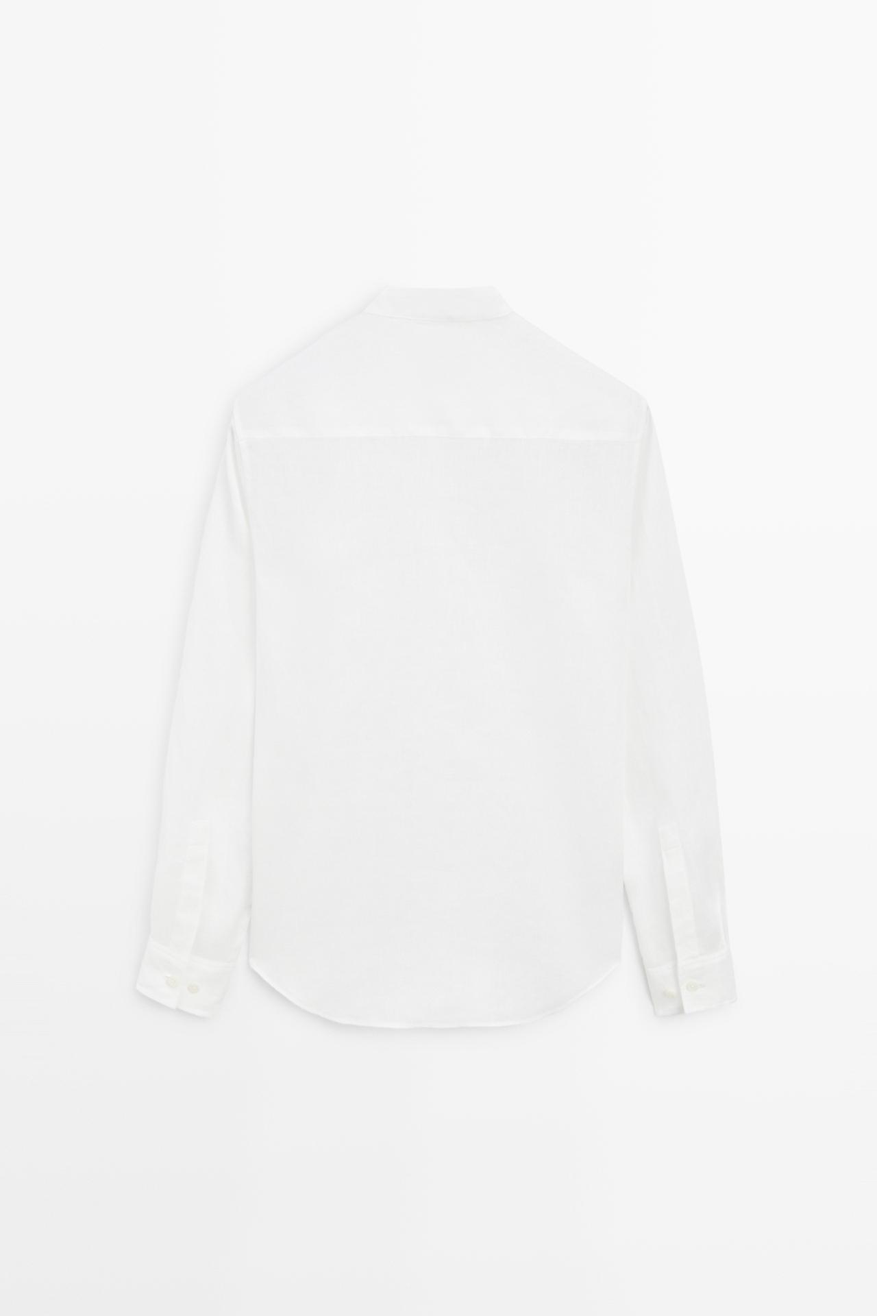 100% linen regular fit stand collar shirt — WHITE