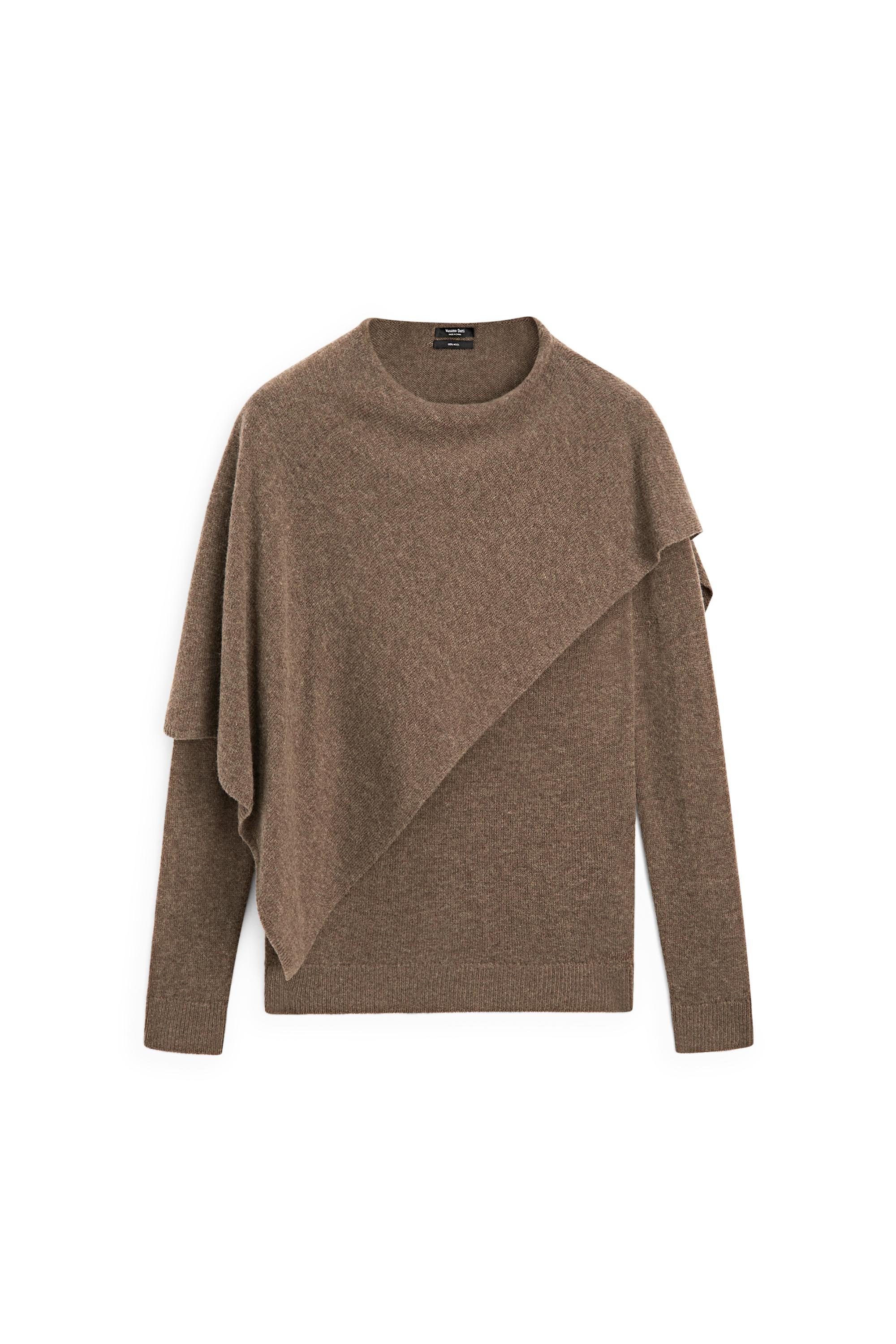 100% wool cape-style knit sweater — BROWN