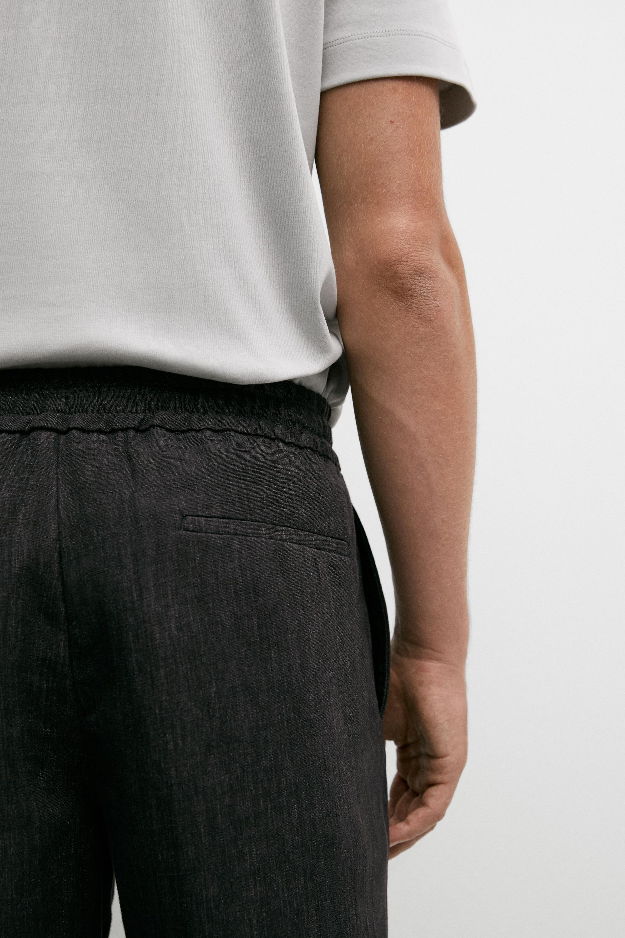 Linen jogger-fit pants total look — GREY BLUE
