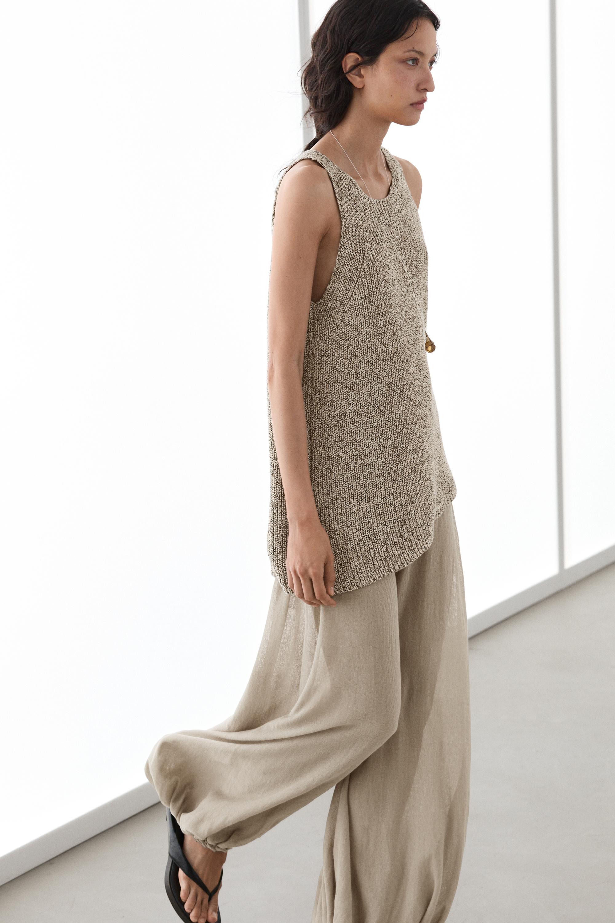 Asymmetric knit top — STONE