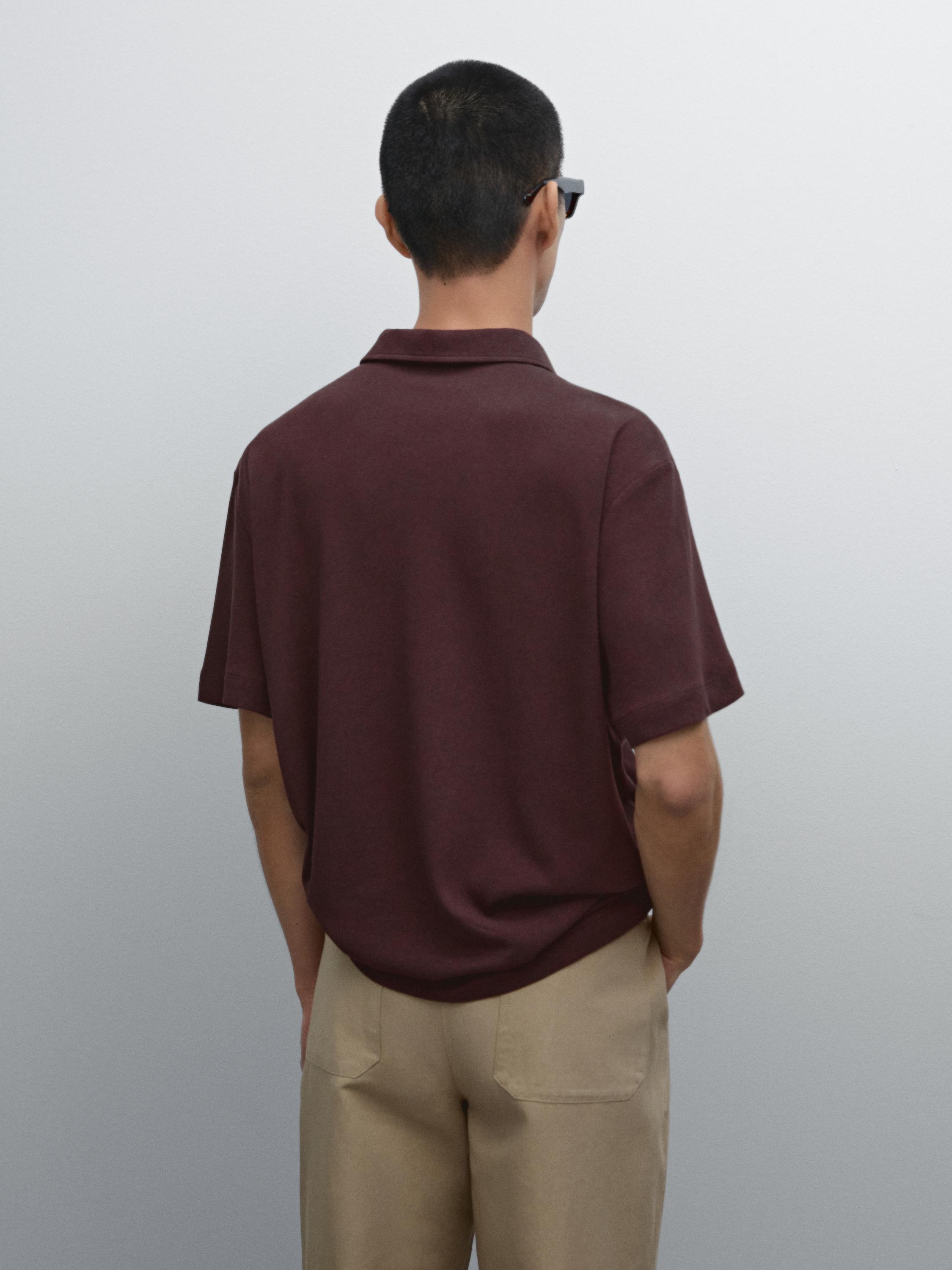 Linen blend short sleeve polo shirt