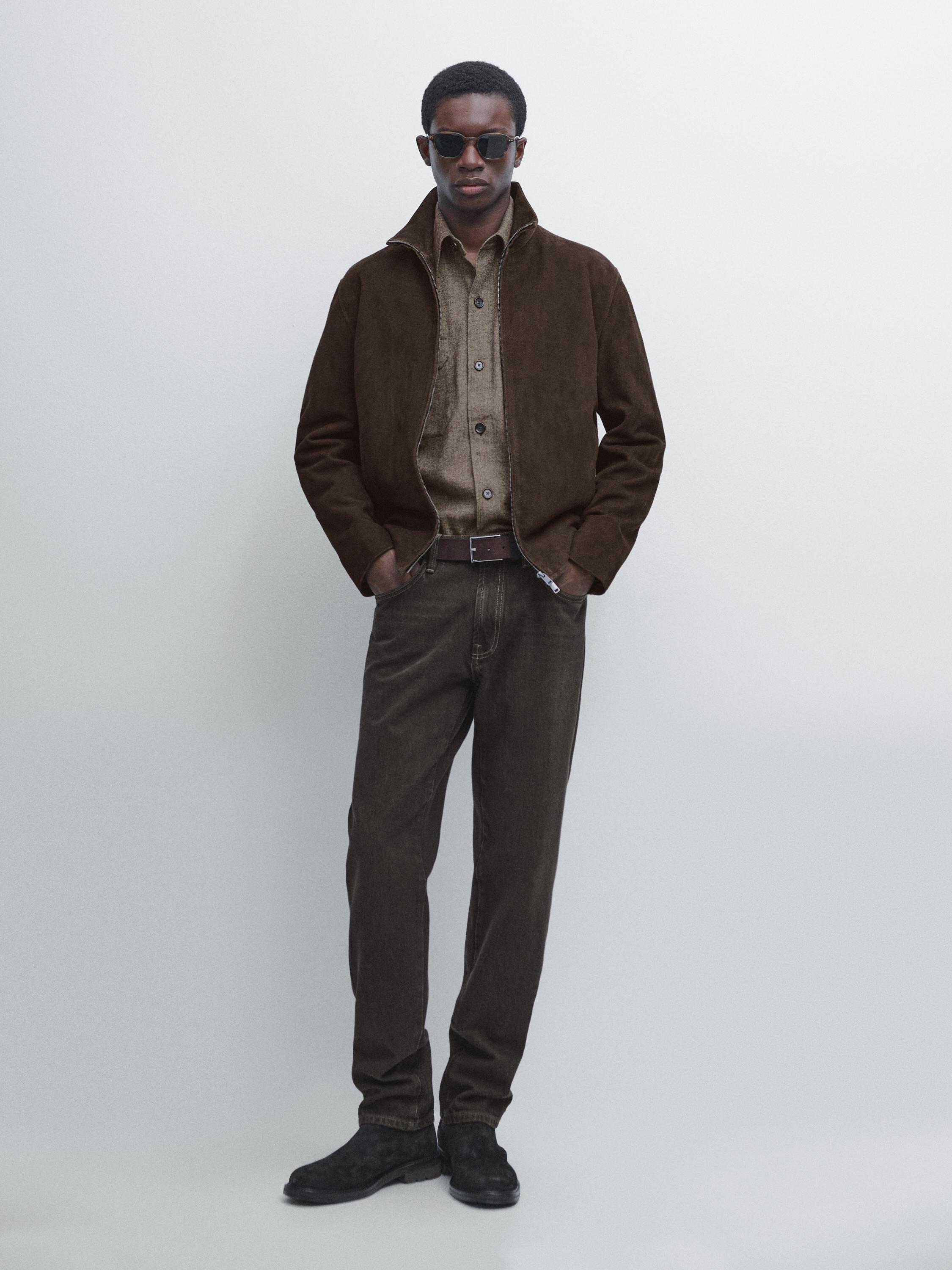 Blouson en cuir effet daim