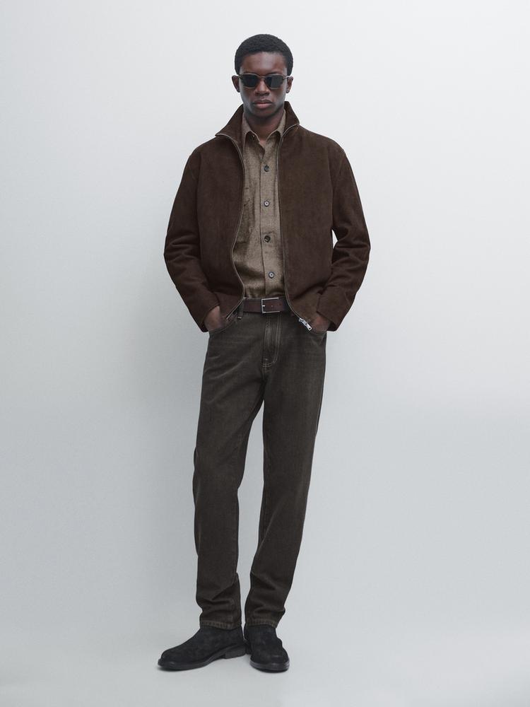 Suede leather jacket — GREY