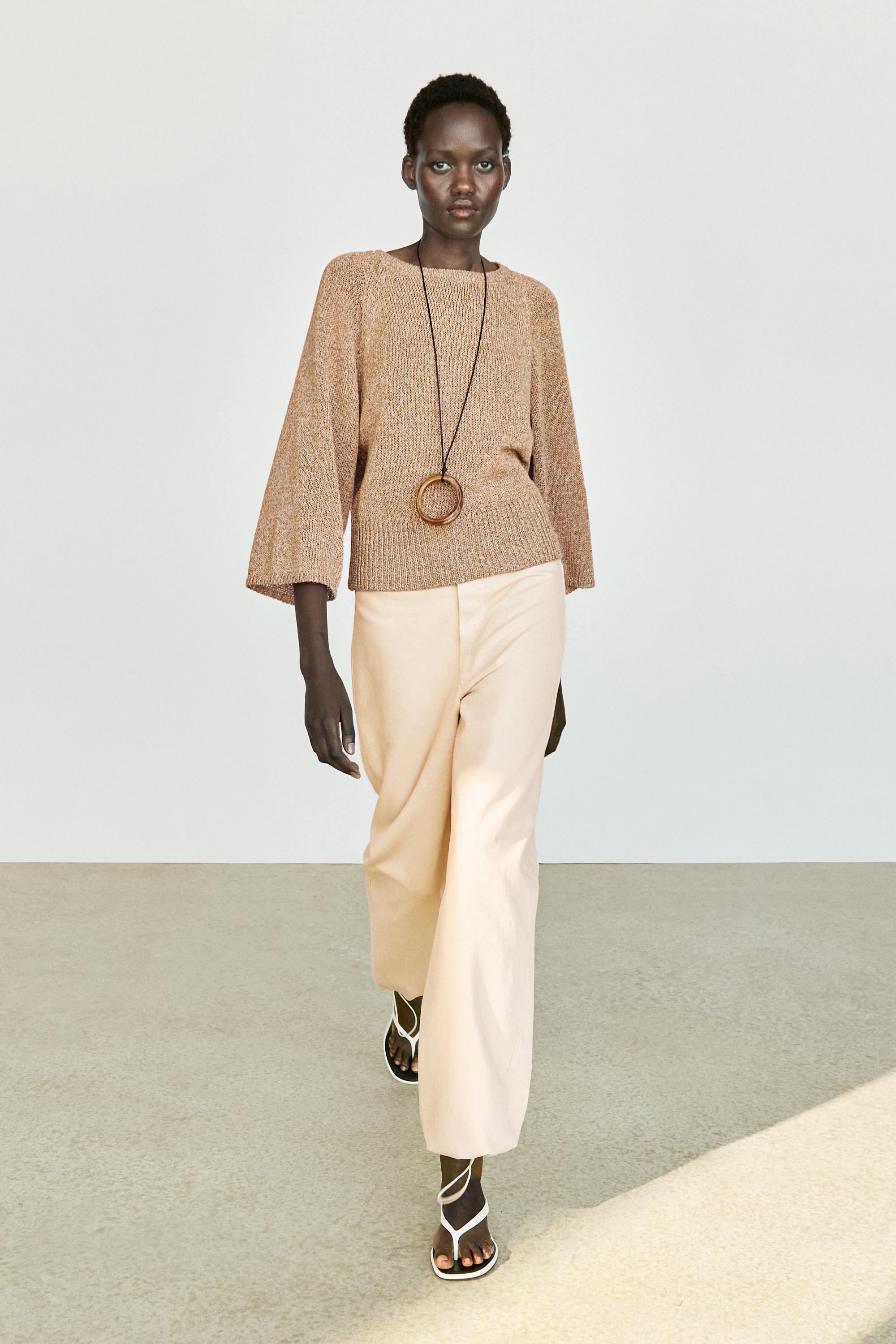 Cotton blend heathered knit sweater — Tobacco brown