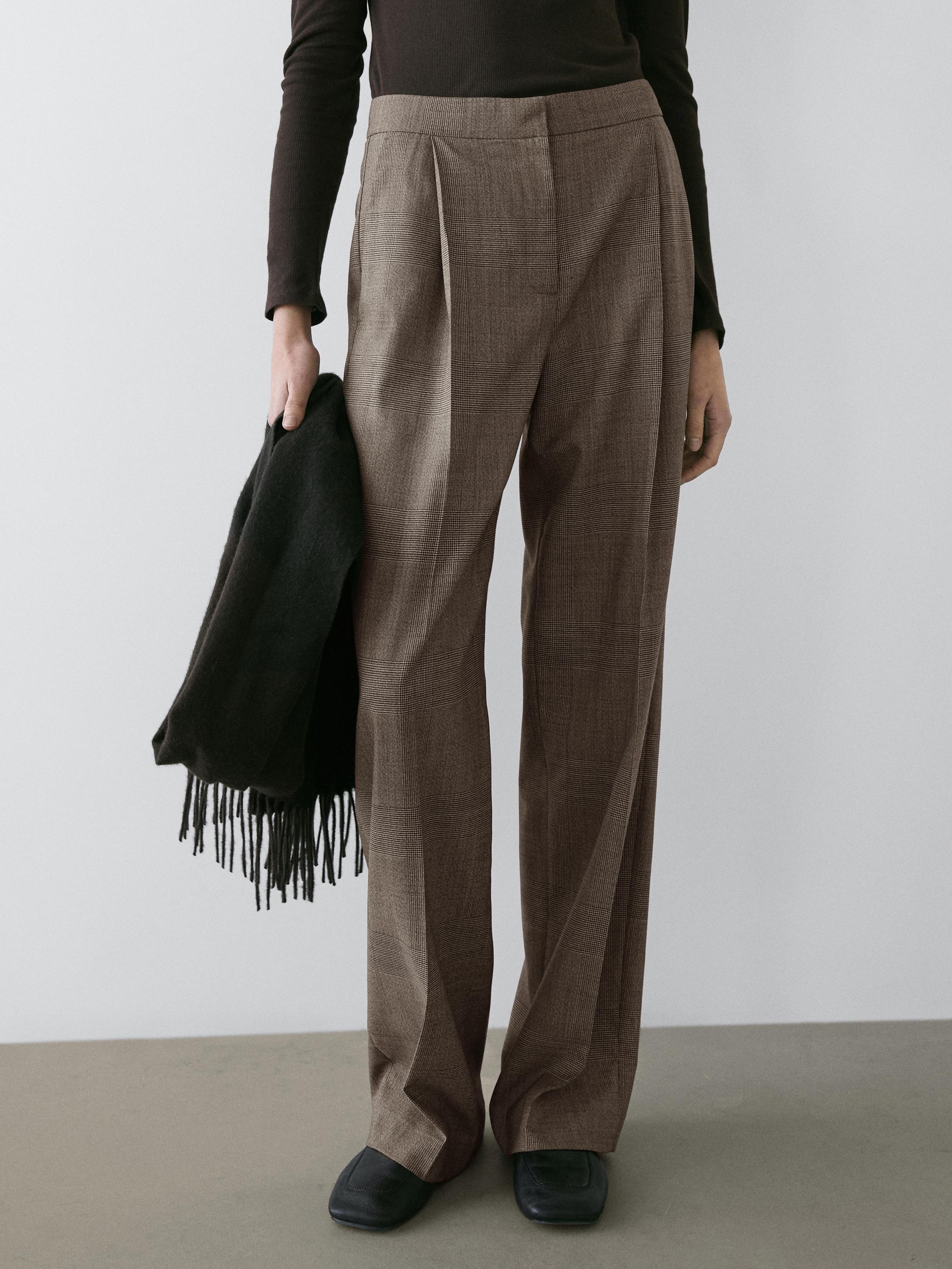Check wool suit trousers — BEIGE