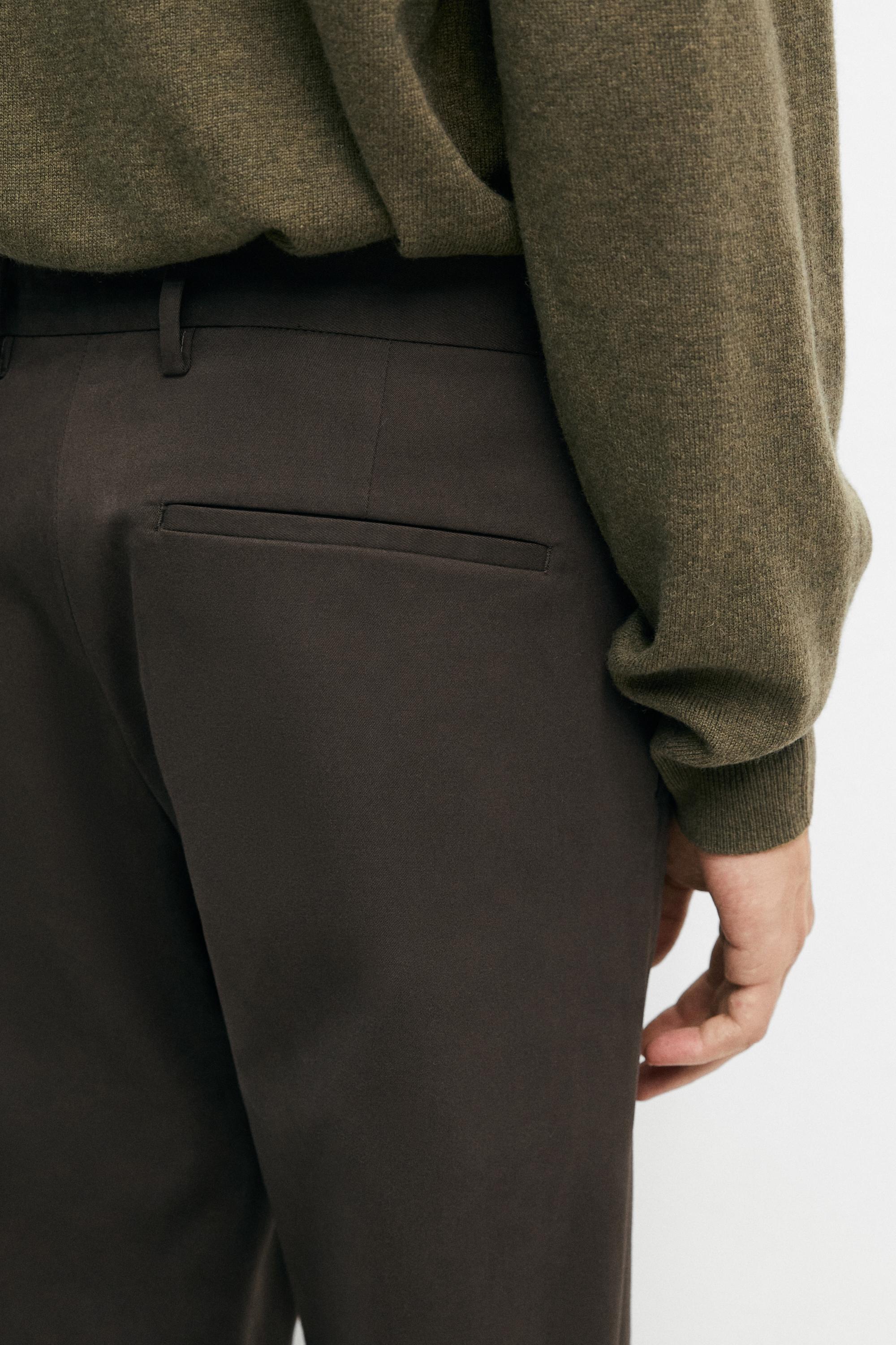 Cotton blend slim fit pants — BROWN