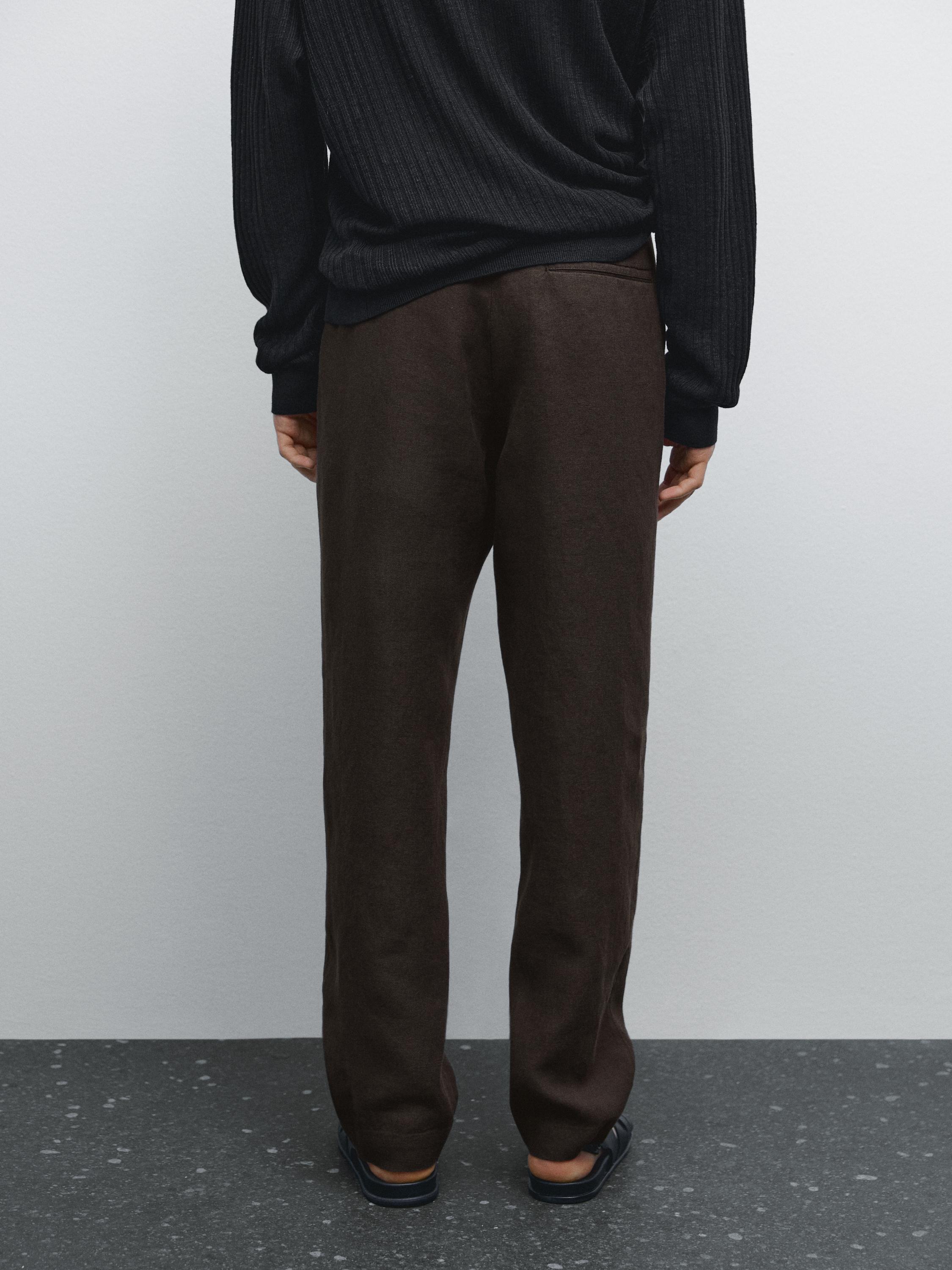 100% linen straight-leg trousers