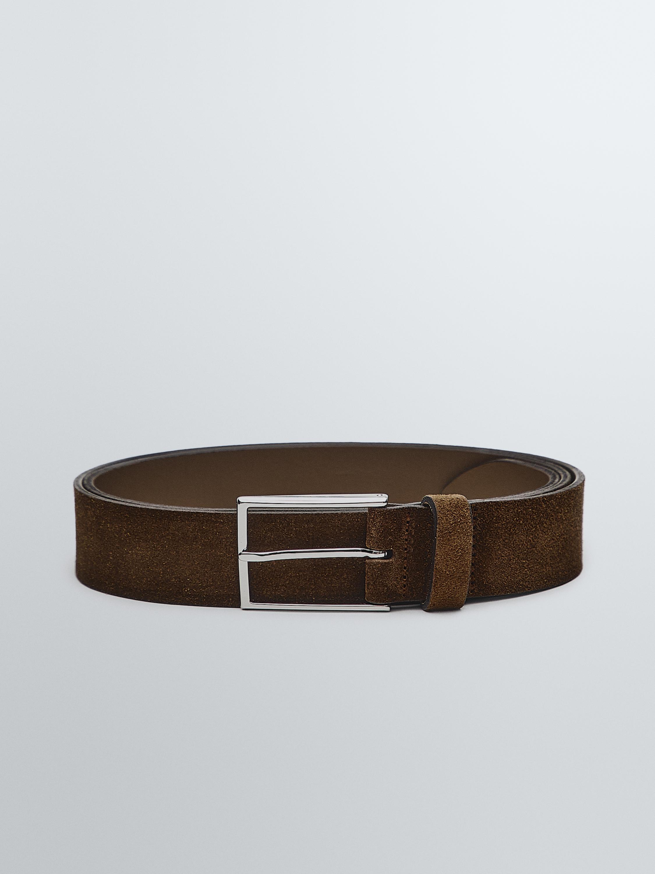 Plush nappa leather belt with nickel buckle — BROWN