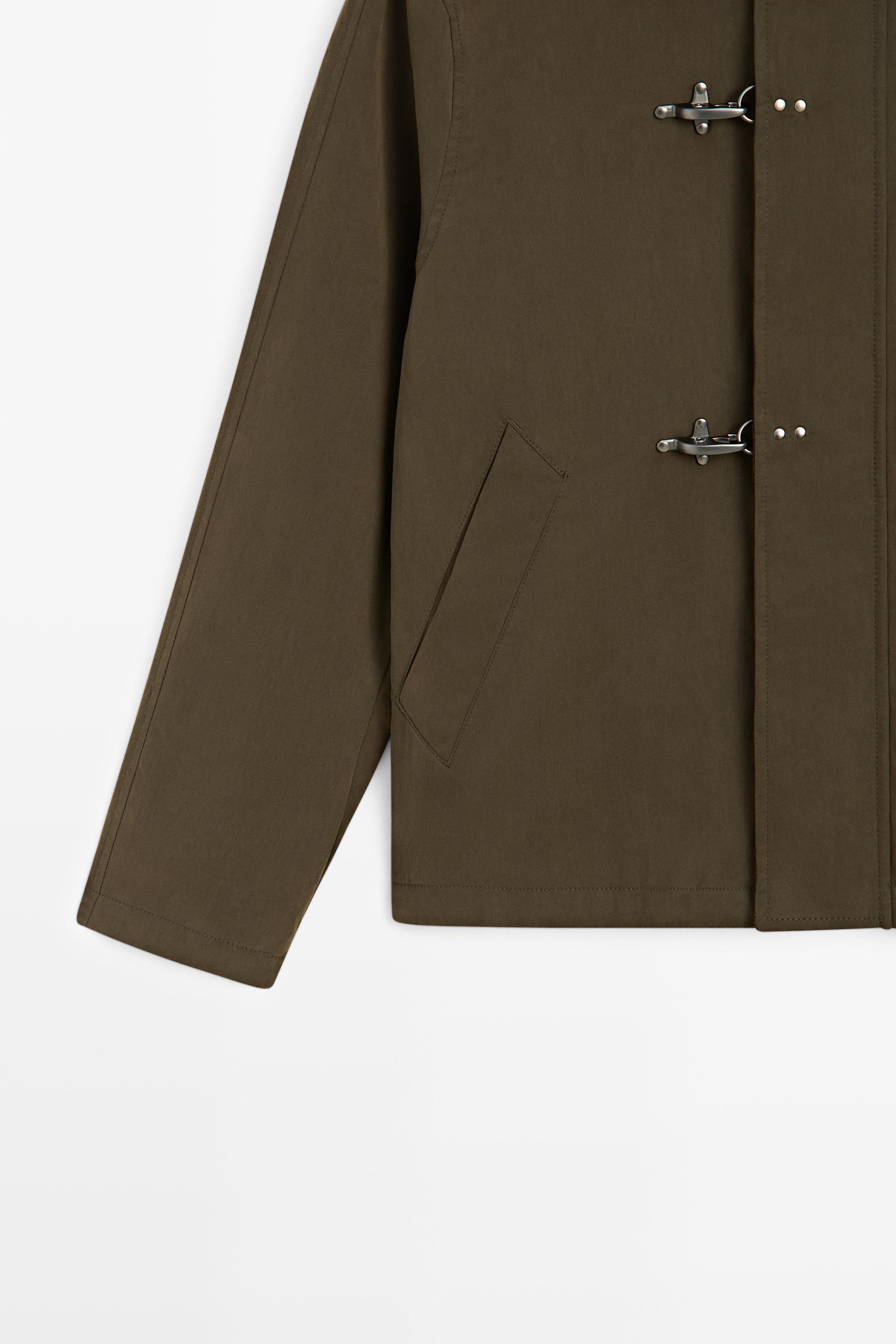 Jacket with leather collar detail — DARK KHAKI