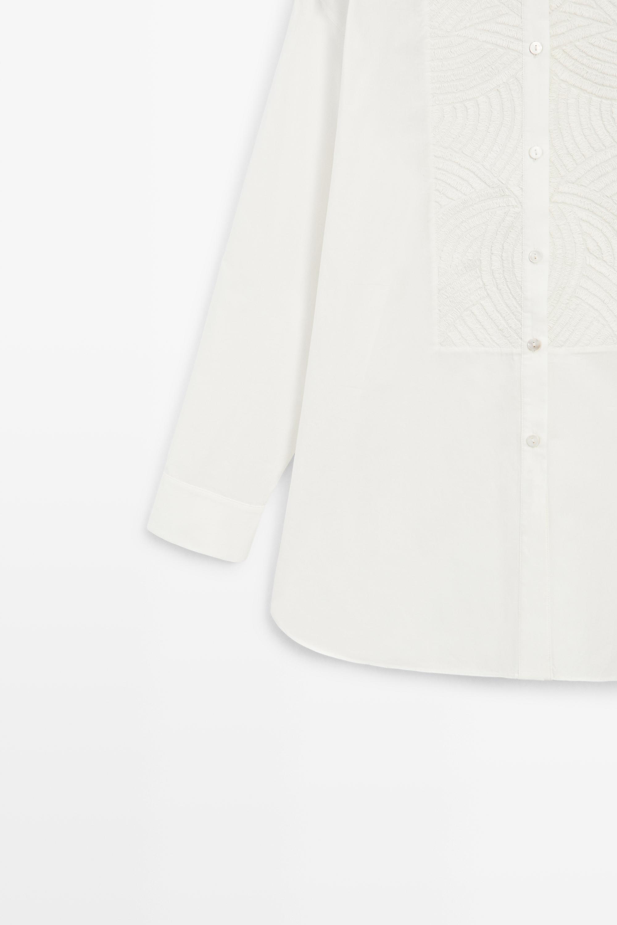 100% cotton poplin shirt with embroidered bib — WHITE