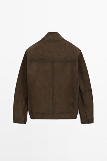 SUEDE STAND COLLAR BOMBER JACKET WITH ZIP — Chocolate 6