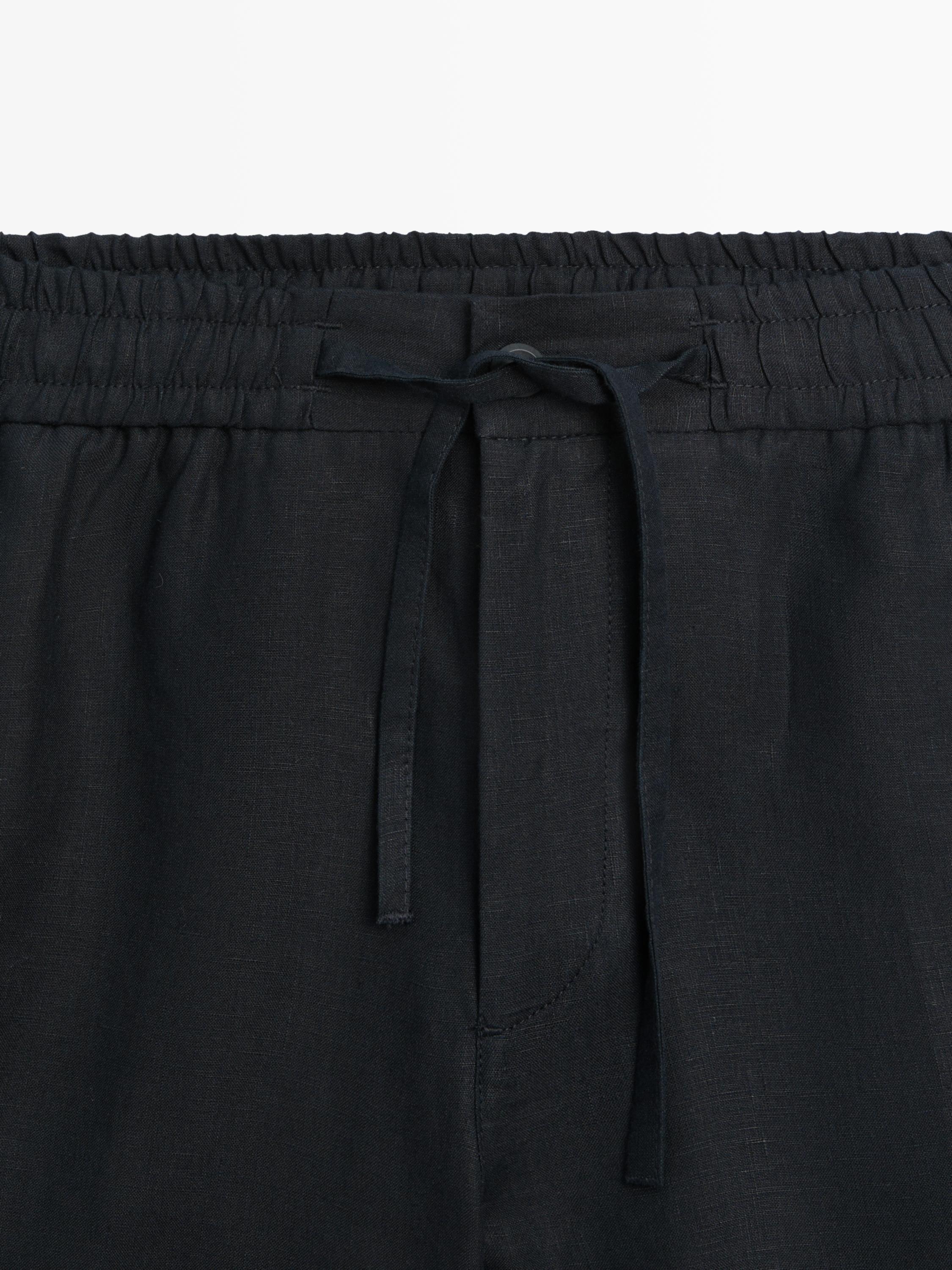 100% linen short Bermuda shorts — NAVY BLUE