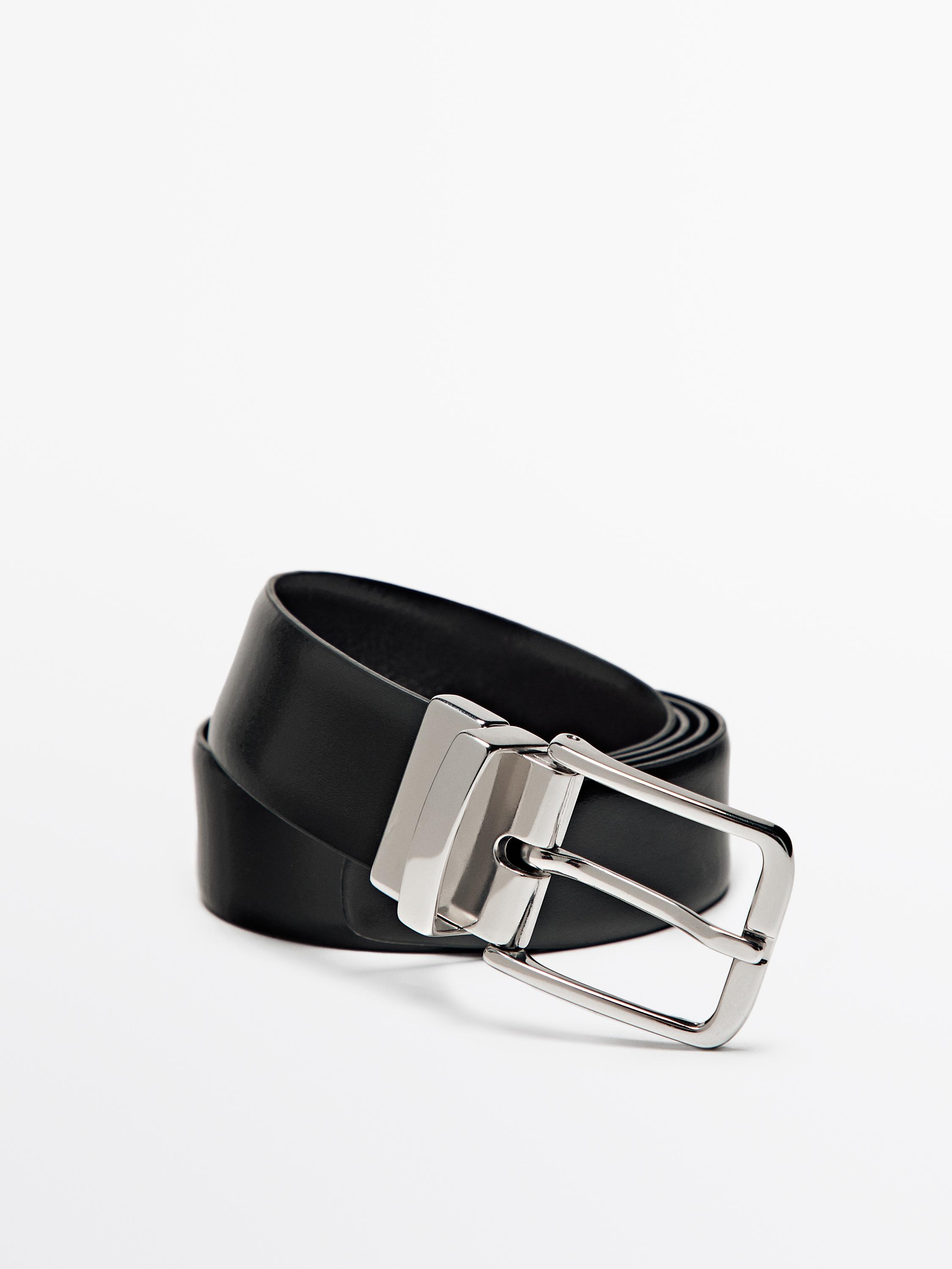 Massimo Dutti Black Leather Belt 32 34 36  Black Tone silver Buckle mens womens Nappa leather belt with oval buckle · Black · Belts  main image 4